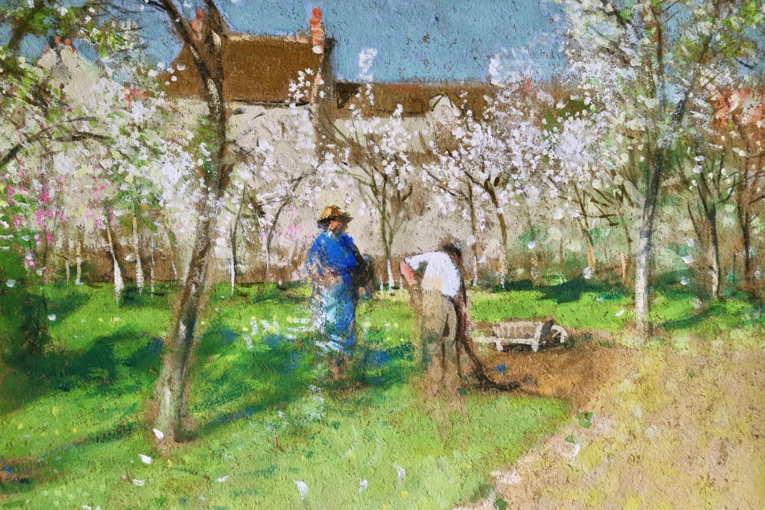 A wonderful oil on canvas circa 1920 by French post impressionist painter Pierre Eugène Montezin depicting two gardeners tending to an orchard on a bright summer's day. Signed lower right. 

Dimensions:
Framed: 30
