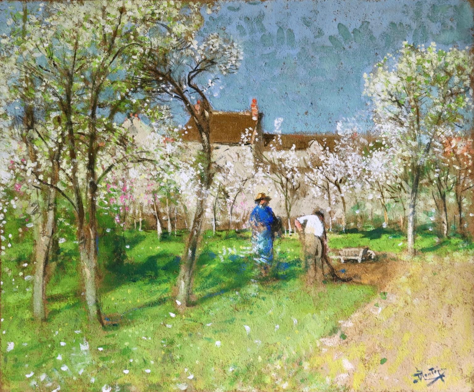 Pierre Eugene Montezin Landscape Painting - Les Jardiniers - Post Impressionist Oil, Figures in Landscape by P E Montezin