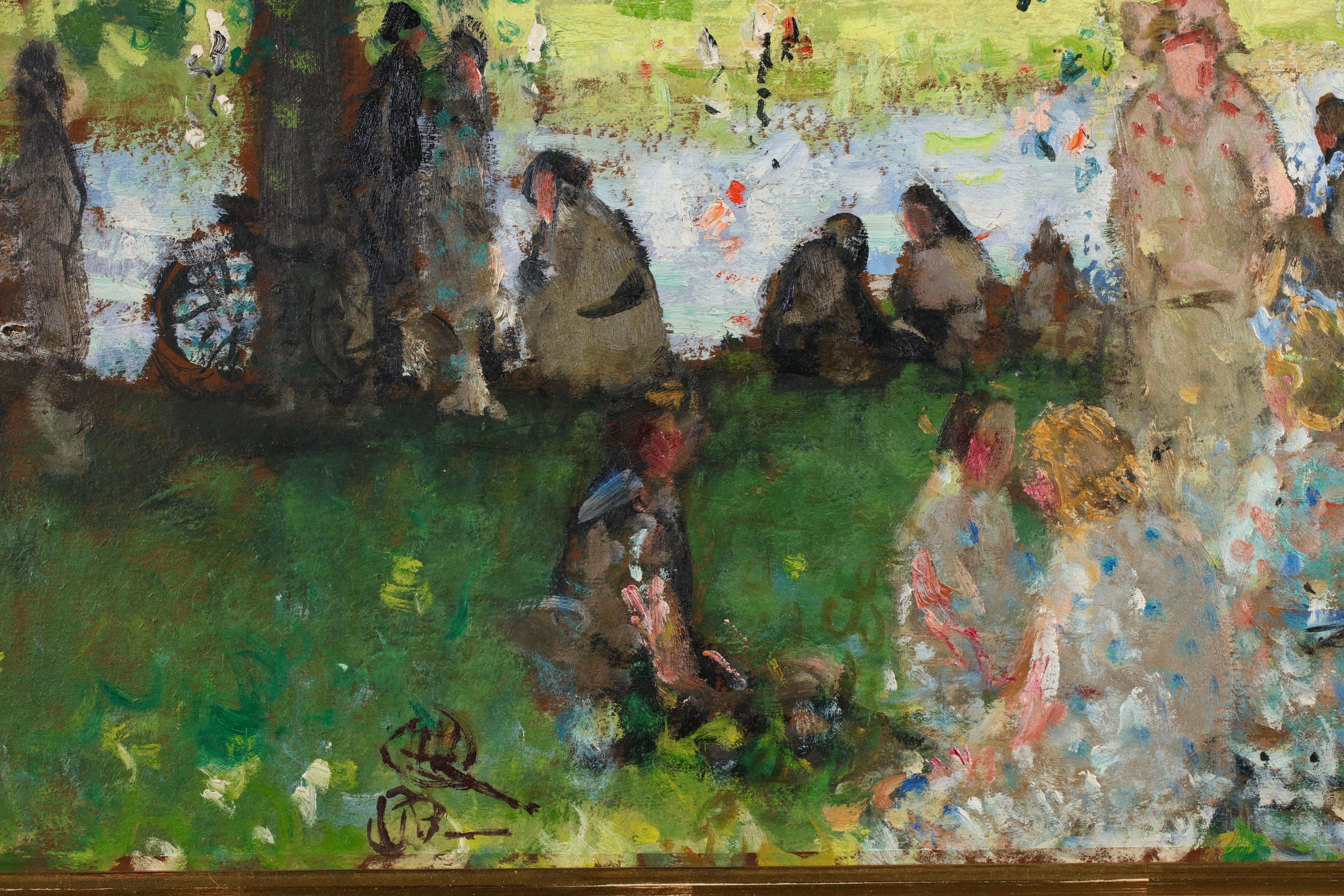 Les Vacances – Postimpressionistische Figuren in Landschaft, Öl von Pierre Montezin im Angebot 1