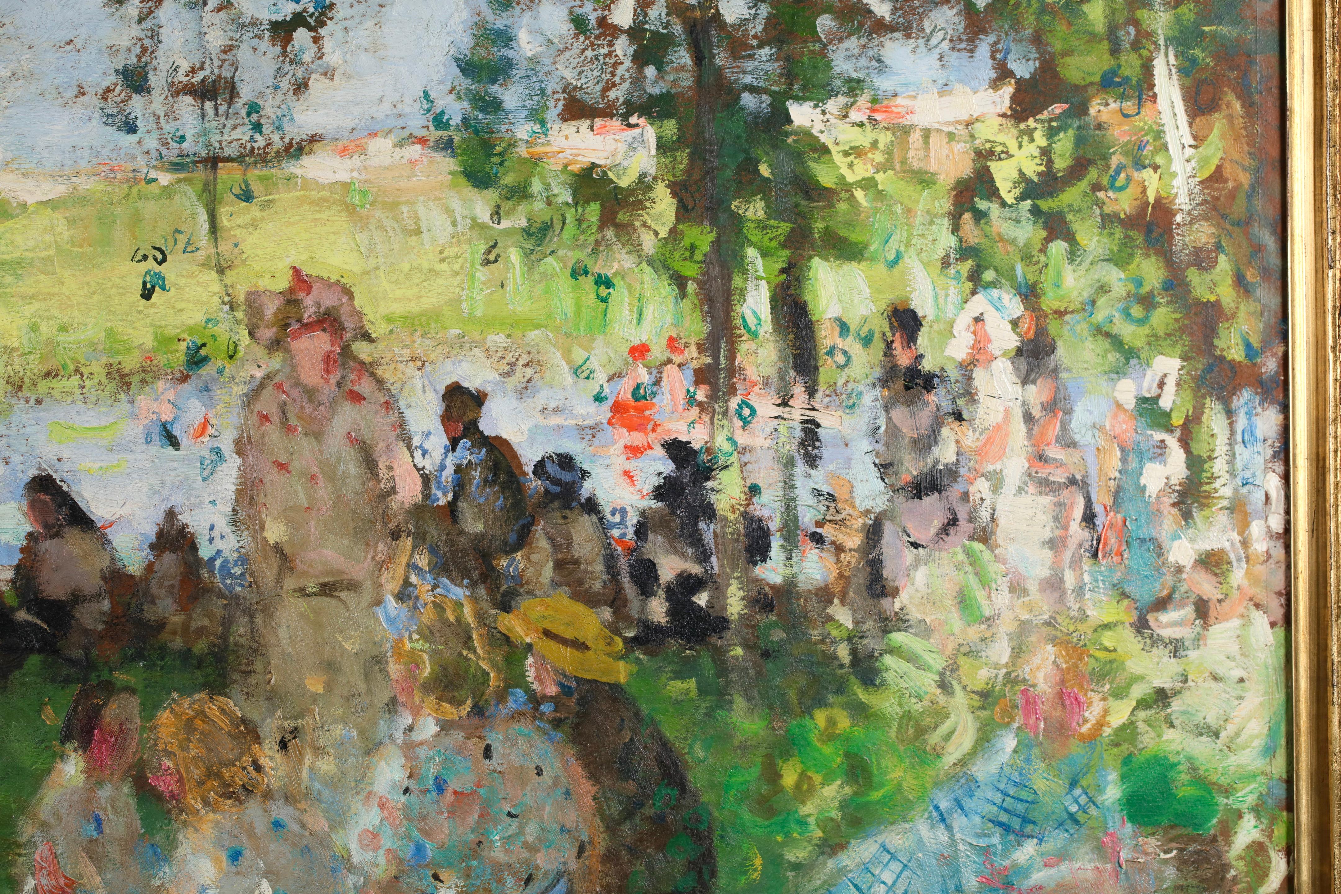 Les Vacances – Postimpressionistische Figuren in Landschaft, Öl von Pierre Montezin im Angebot 3