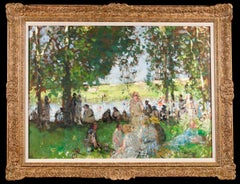 Les Vacances – Postimpressionistische Figuren in Landschaft, Öl von Pierre Montezin
