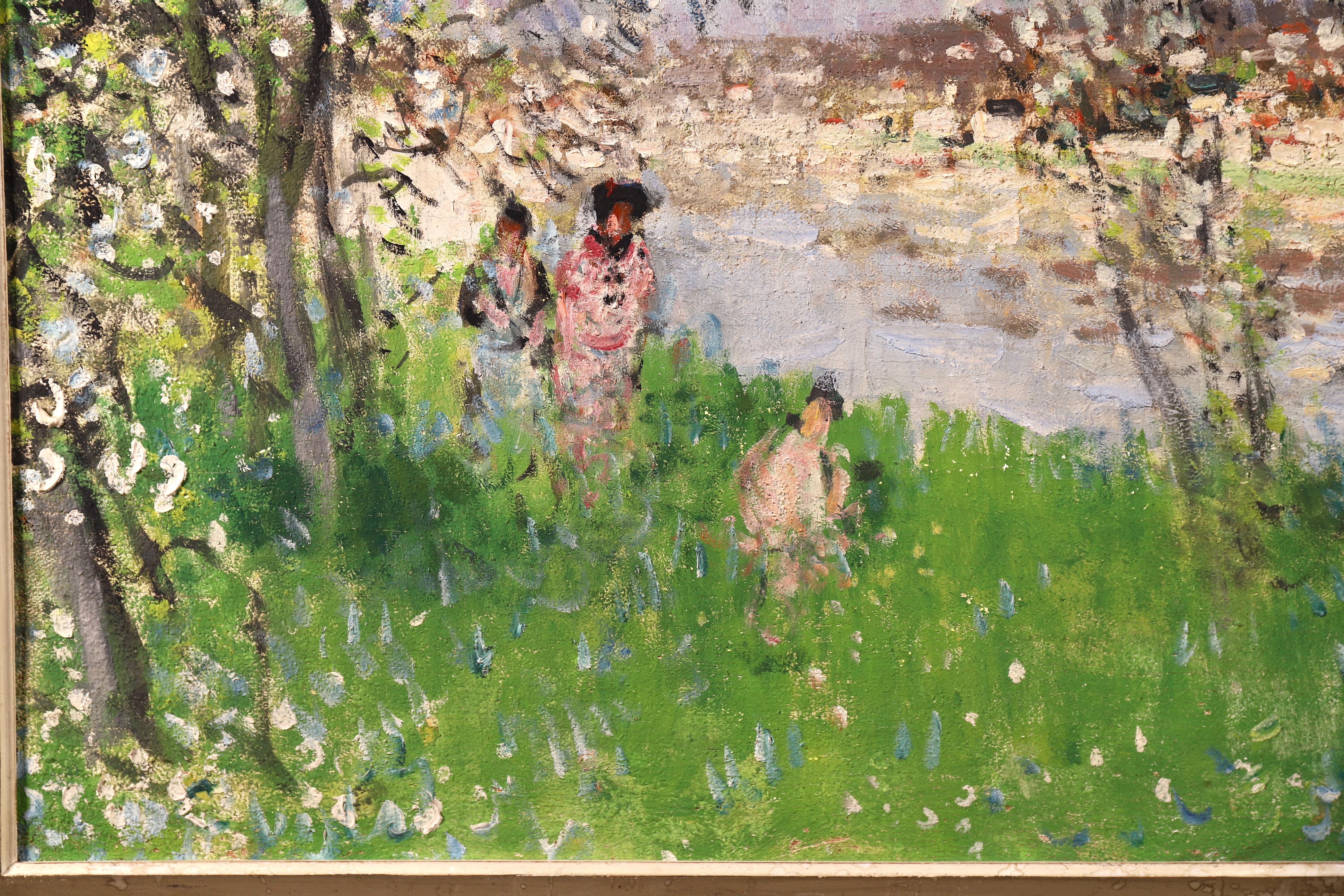 Printemps - Impressionist Oil, Figures under Blossom Trees by Pierre Montezin 2