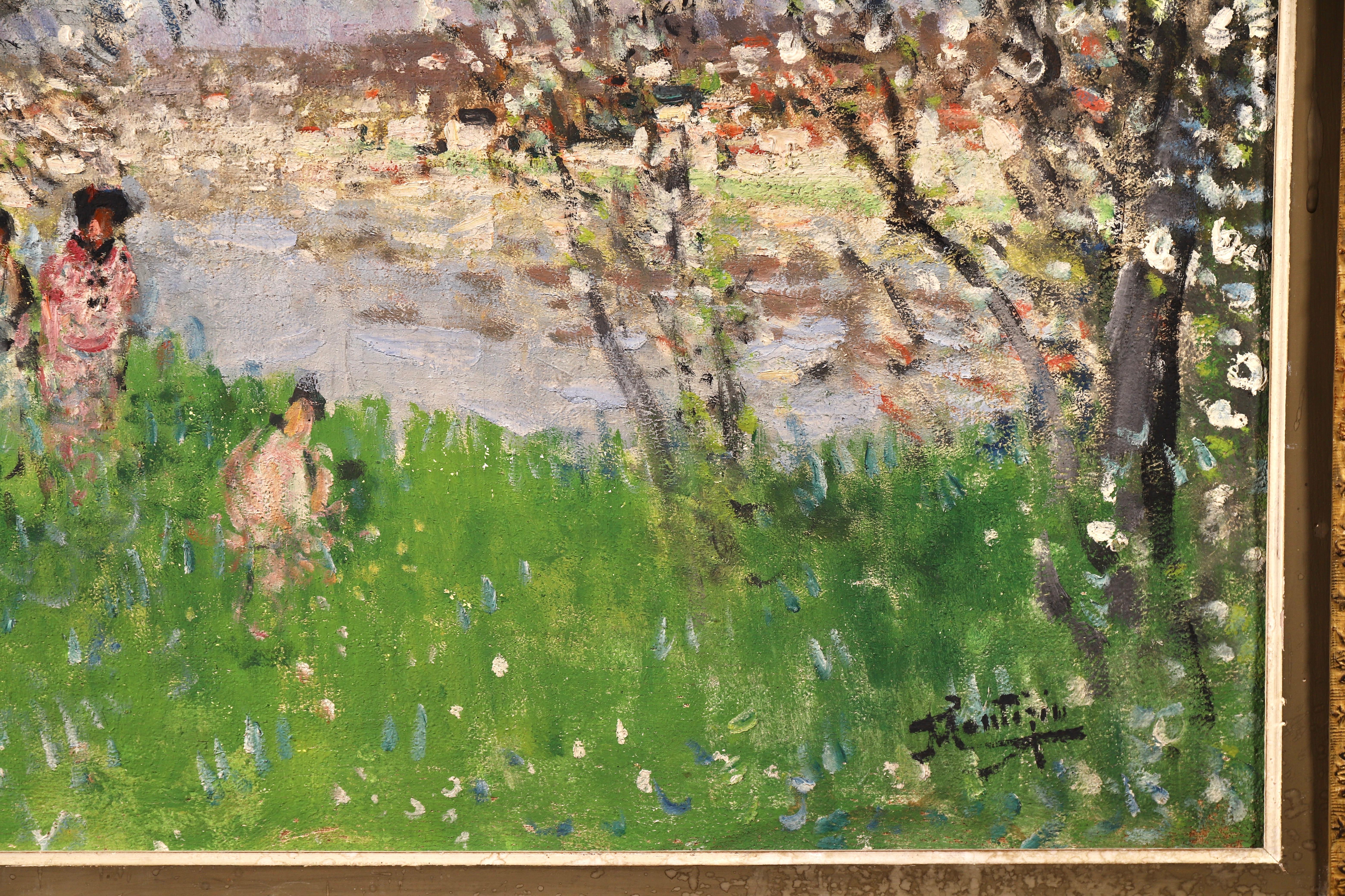 Printemps - Impressionist Oil, Figures under Blossom Trees by Pierre Montezin 3