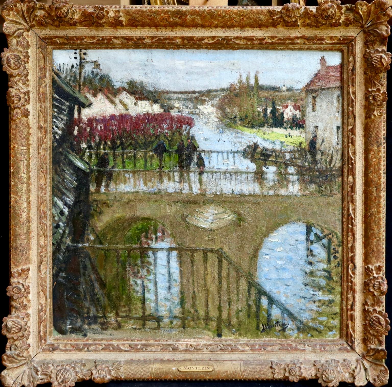 Provencher's Mill - Moret-Sur-Loing - Impressionist Oil, River - Pierre Montezin - Painting by Pierre Eugene Montezin