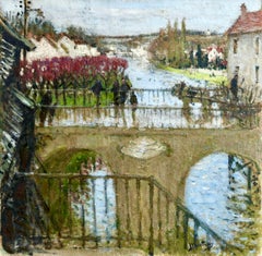 Antique Provencher's Mill - Moret-Sur-Loing - Impressionist Oil, River - Pierre Montezin