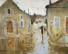 Rainy Day - Post Impressionist Oil, Village Landscape - Pierre Eugene Montezin