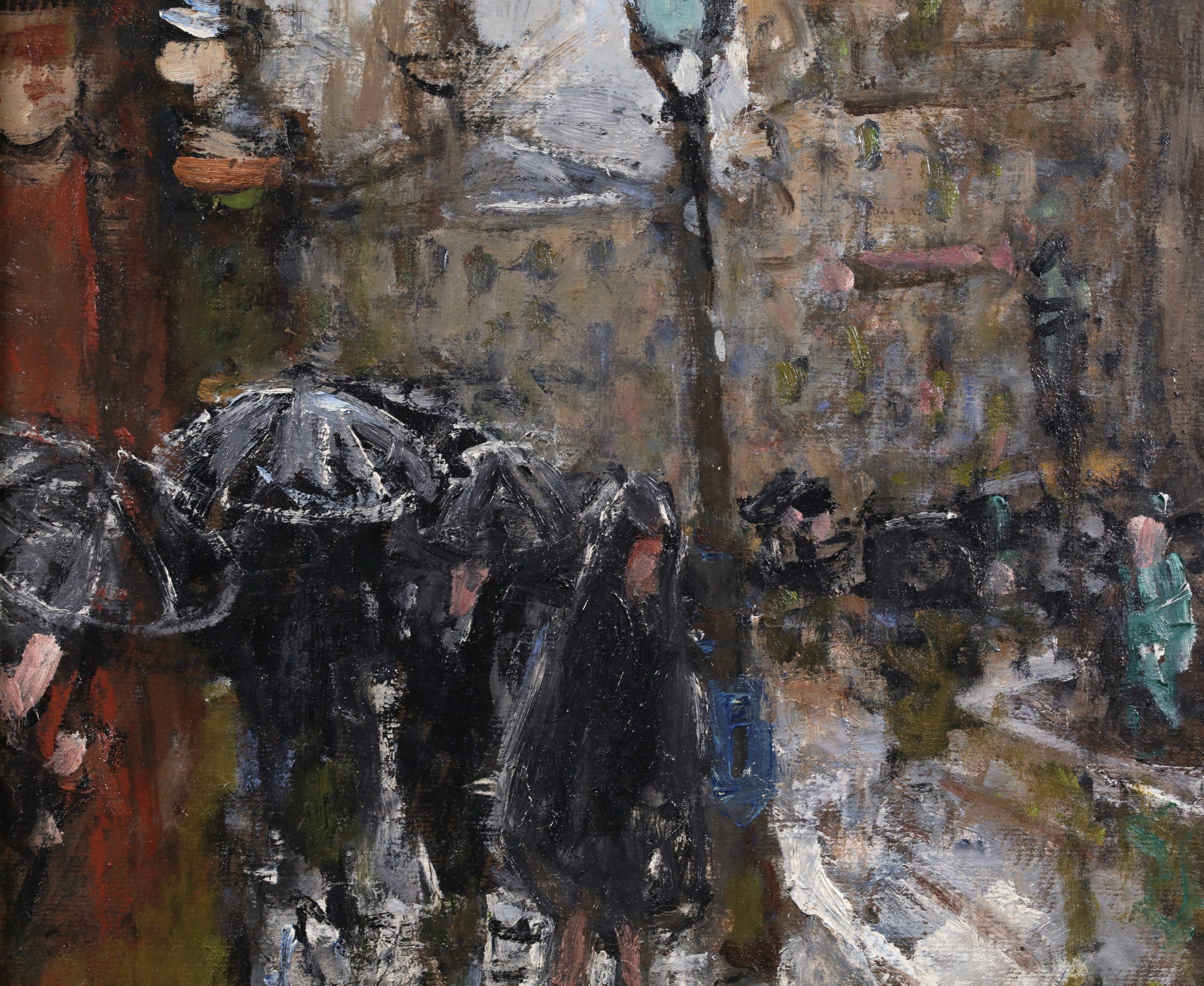 Sotto la pioggia - Olio figurativo post impressionista di Pierre Eugene Montezin in vendita 9