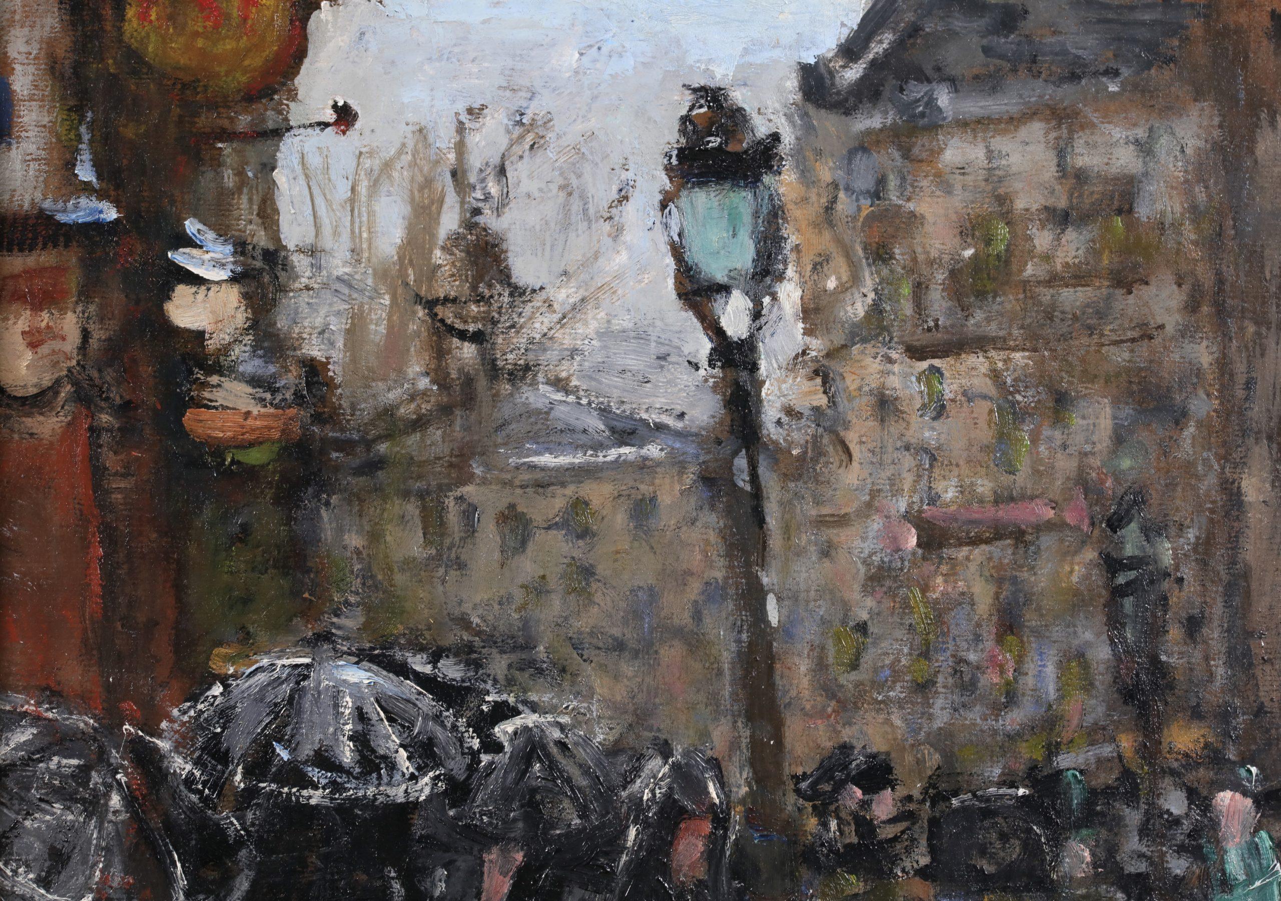Sotto la pioggia - Olio figurativo post impressionista di Pierre Eugene Montezin in vendita 10