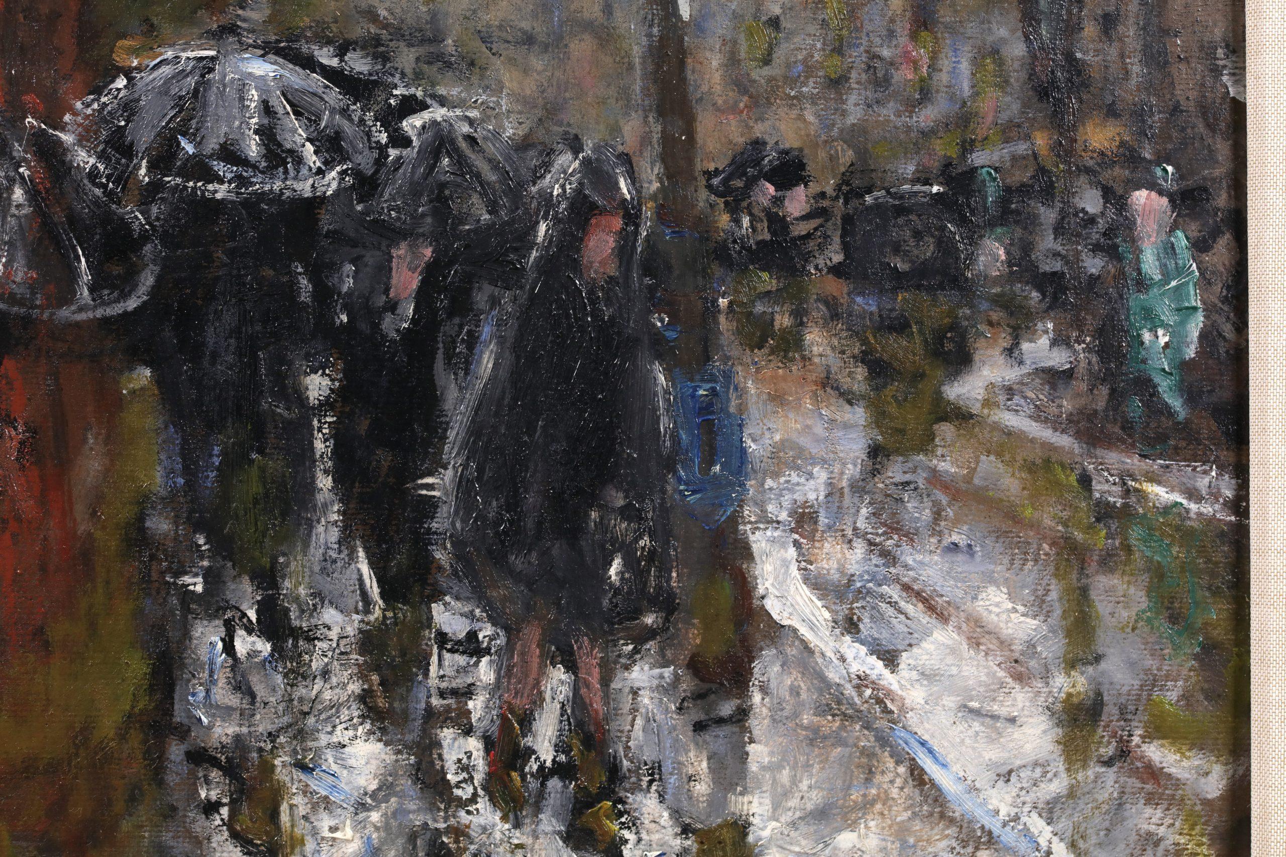 Sotto la pioggia - Olio figurativo post impressionista di Pierre Eugene Montezin in vendita 4