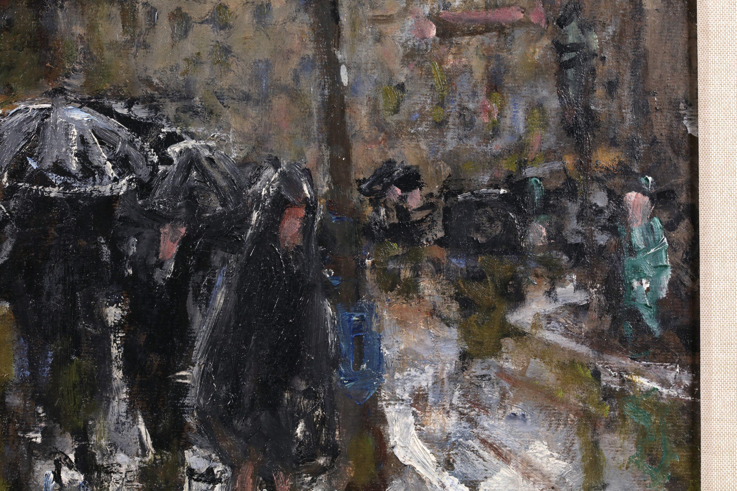 Sotto la pioggia - Olio figurativo post impressionista di Pierre Eugene Montezin in vendita 5