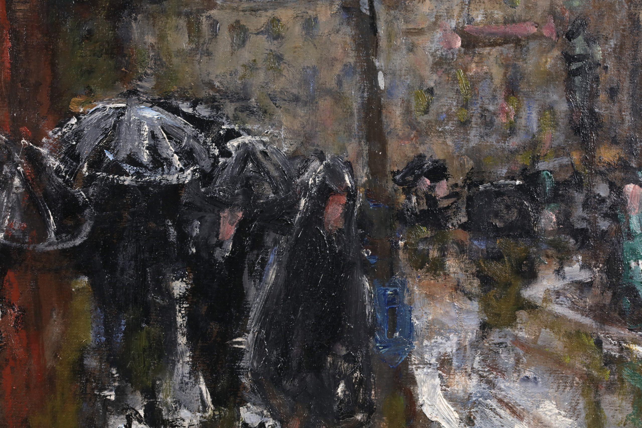 Sotto la pioggia - Olio figurativo post impressionista di Pierre Eugene Montezin in vendita 6