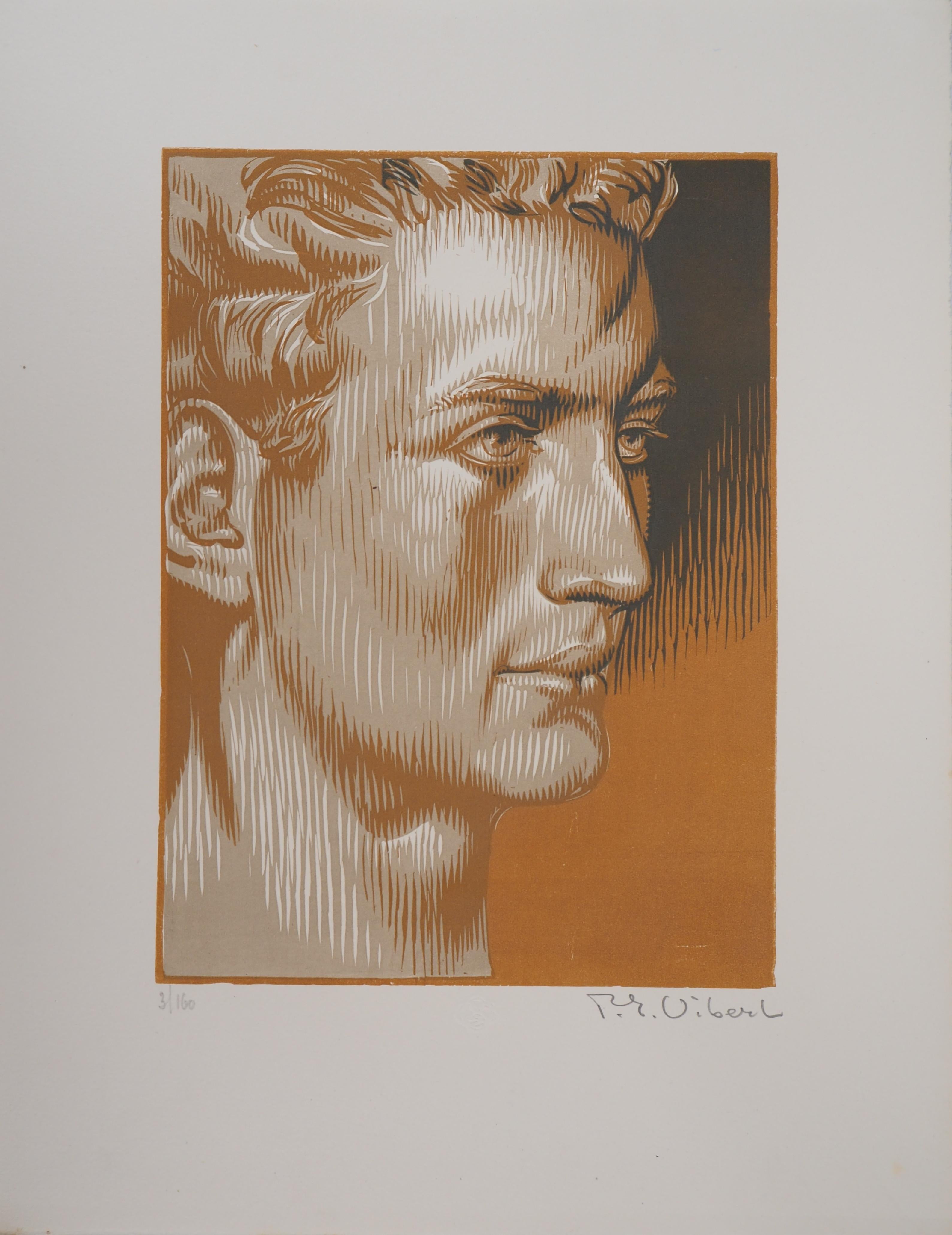Klassisches Porträt - Original-Holzschnitt, handsigniert und nummeriert /160 – Print von Pierre Eugène Vibert