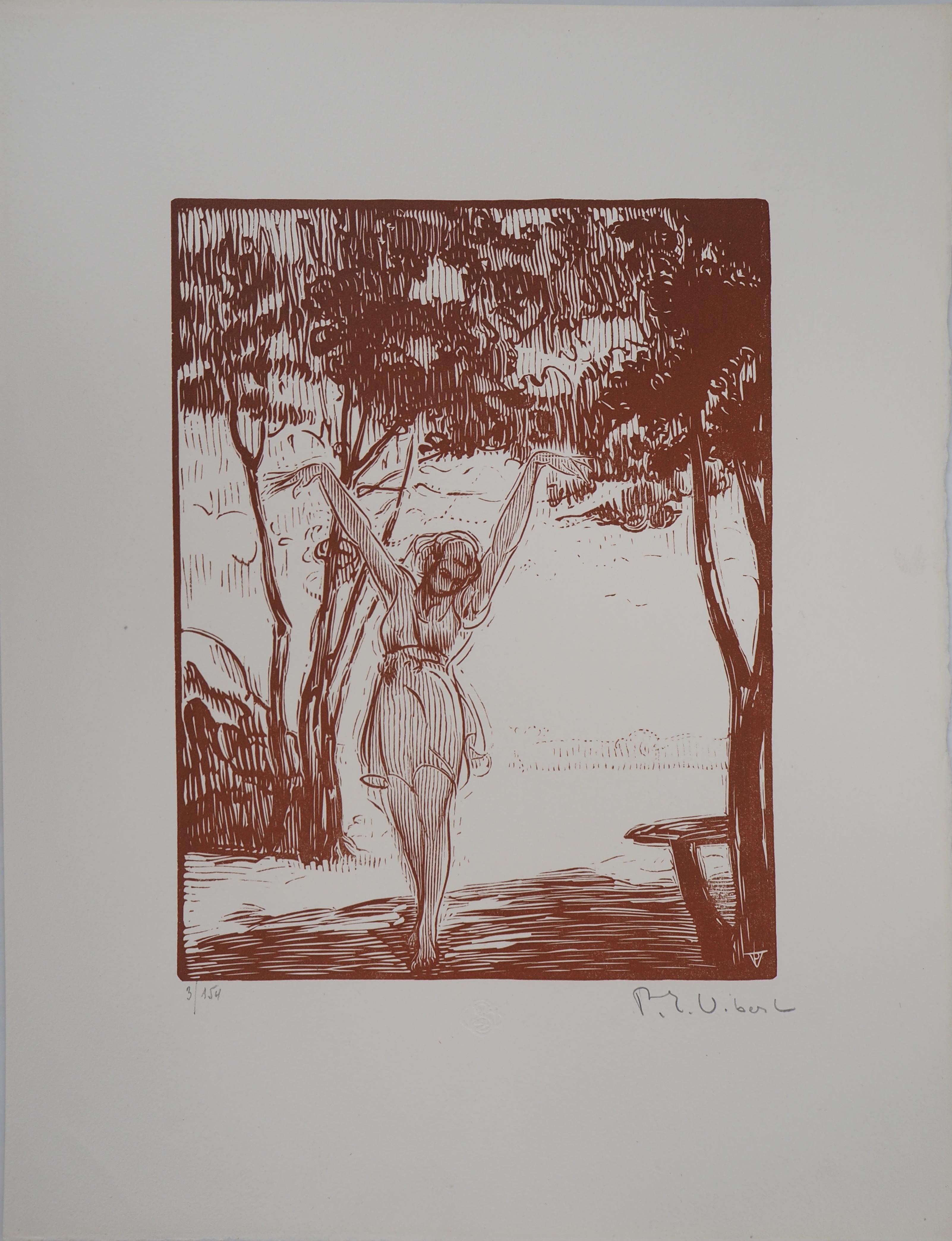 Wild Dancing in the Forrest - Incisione originale su legno, firmata e numerata a mano - Print di Pierre Eugène Vibert