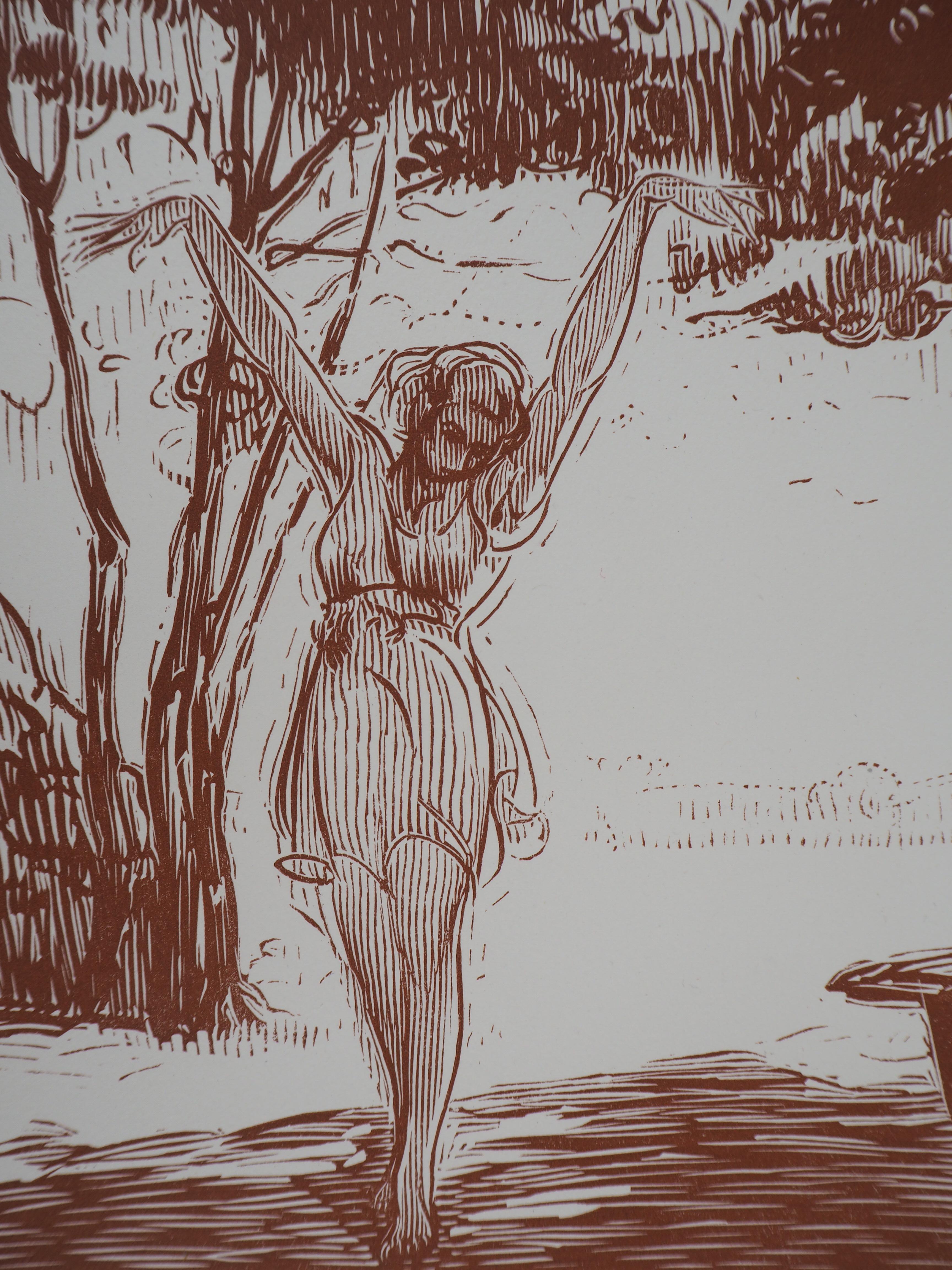 Wild Dancing in the Forrest - Incisione originale su legno, firmata e numerata a mano - Print Moderno di Pierre Eugène Vibert