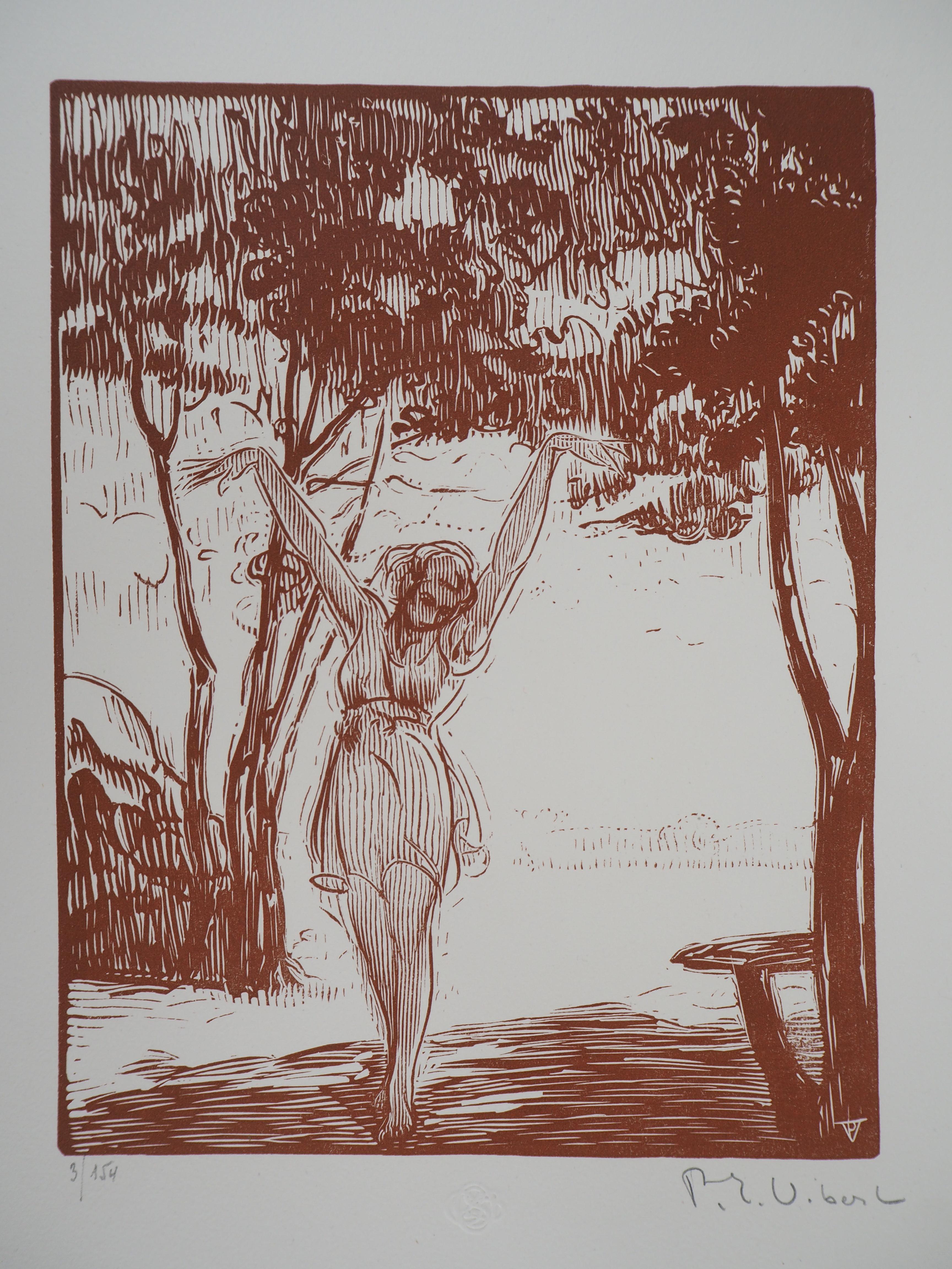 Landscape Print di Pierre Eugène Vibert - Wild Dancing in the Forrest - Incisione originale su legno, firmata e numerata a mano