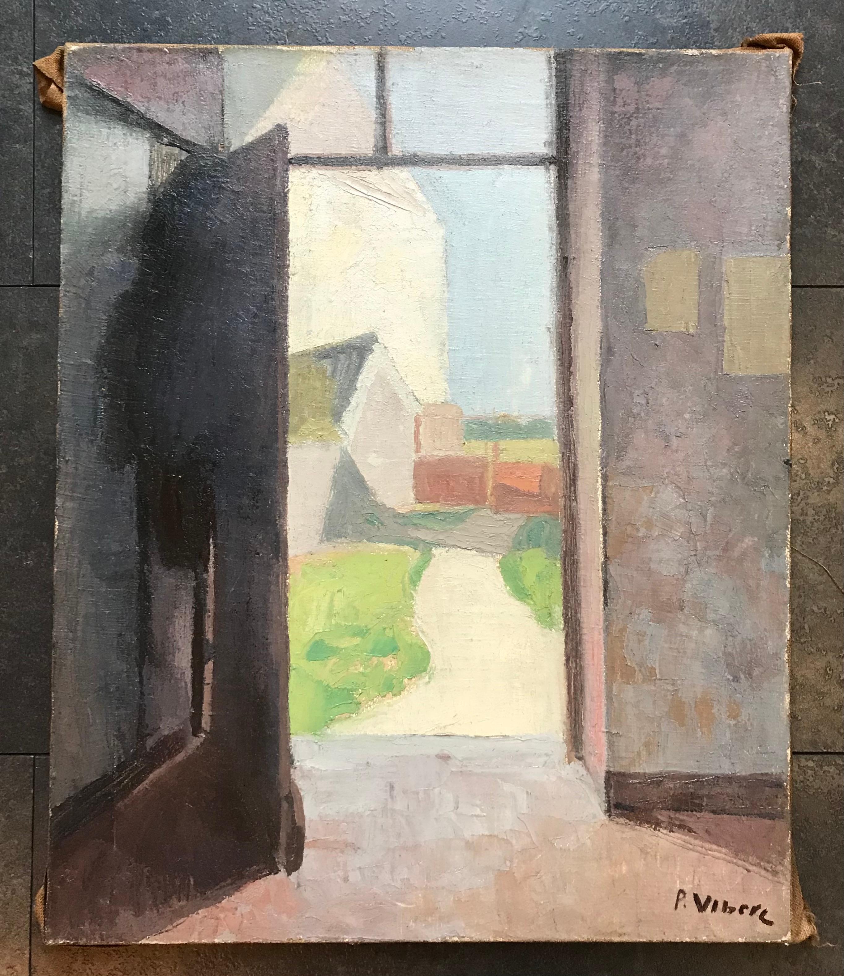 Offene Tür von Pierre-Eugène Vibert - Öl auf Leinwand 50x61 cm – Painting von Pierre Eugène Vibert
