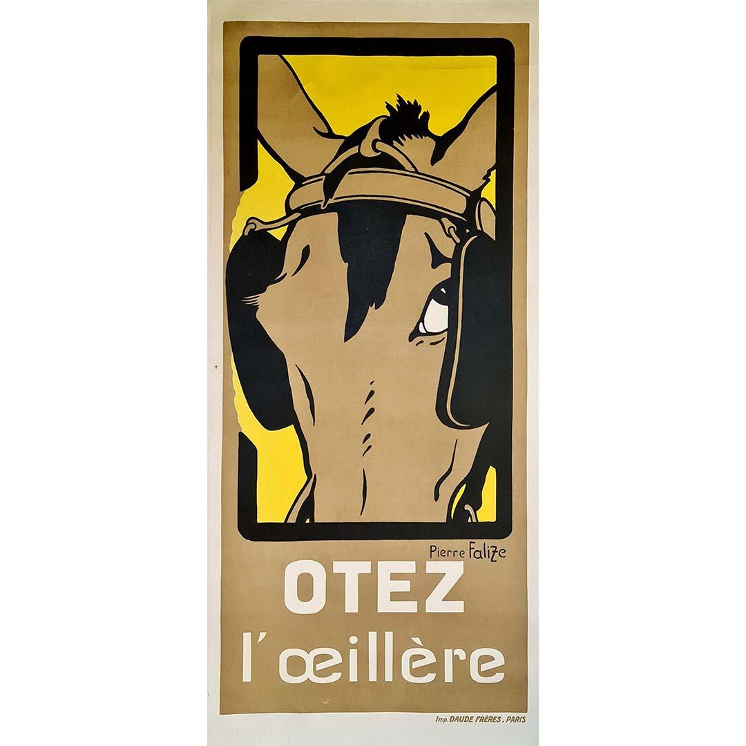 CIRCA 1930 Plakat - "Otez l'Oeillère" (Entfernen Sie die Scheuklappen) - Pferd - Politisch – Print von Pierre Falize