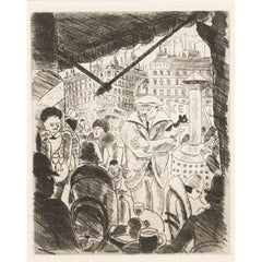 Pierre Falke (1884-1947) - Gravure encadrée du début du 20e siècle, À la terrasse