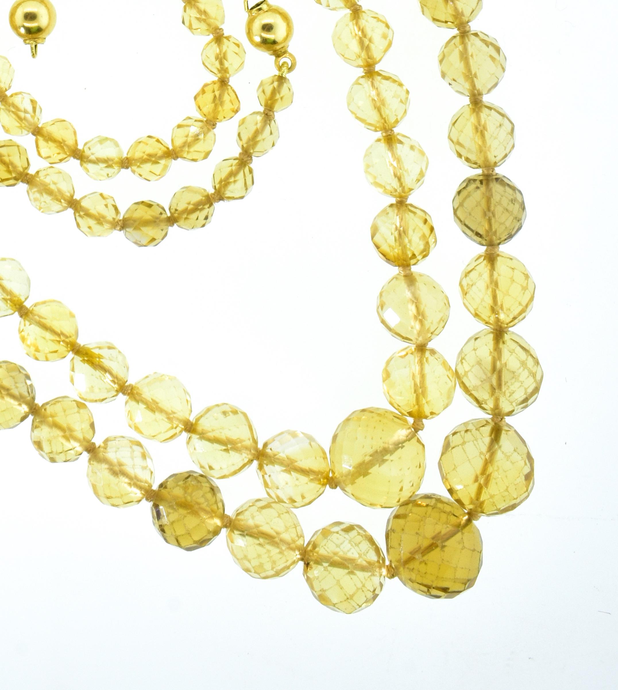 Citrine beads faceted and measuring 6 mm up to 16.2 mm, and 6.7 to 15.7mm. for the second strand.  The first strand is 27 inches in length and the second is 29 inches in length.  Therefore, these strands 