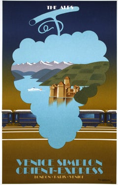 Affiche originale d'époque pour le Venice Simplon Orient Express 1982 - Les Alpes