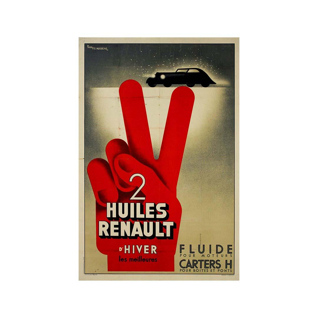 1934 original poster by Pierre Fix-Masseau 2 Huiles Renault d'Hiver For Sale 3