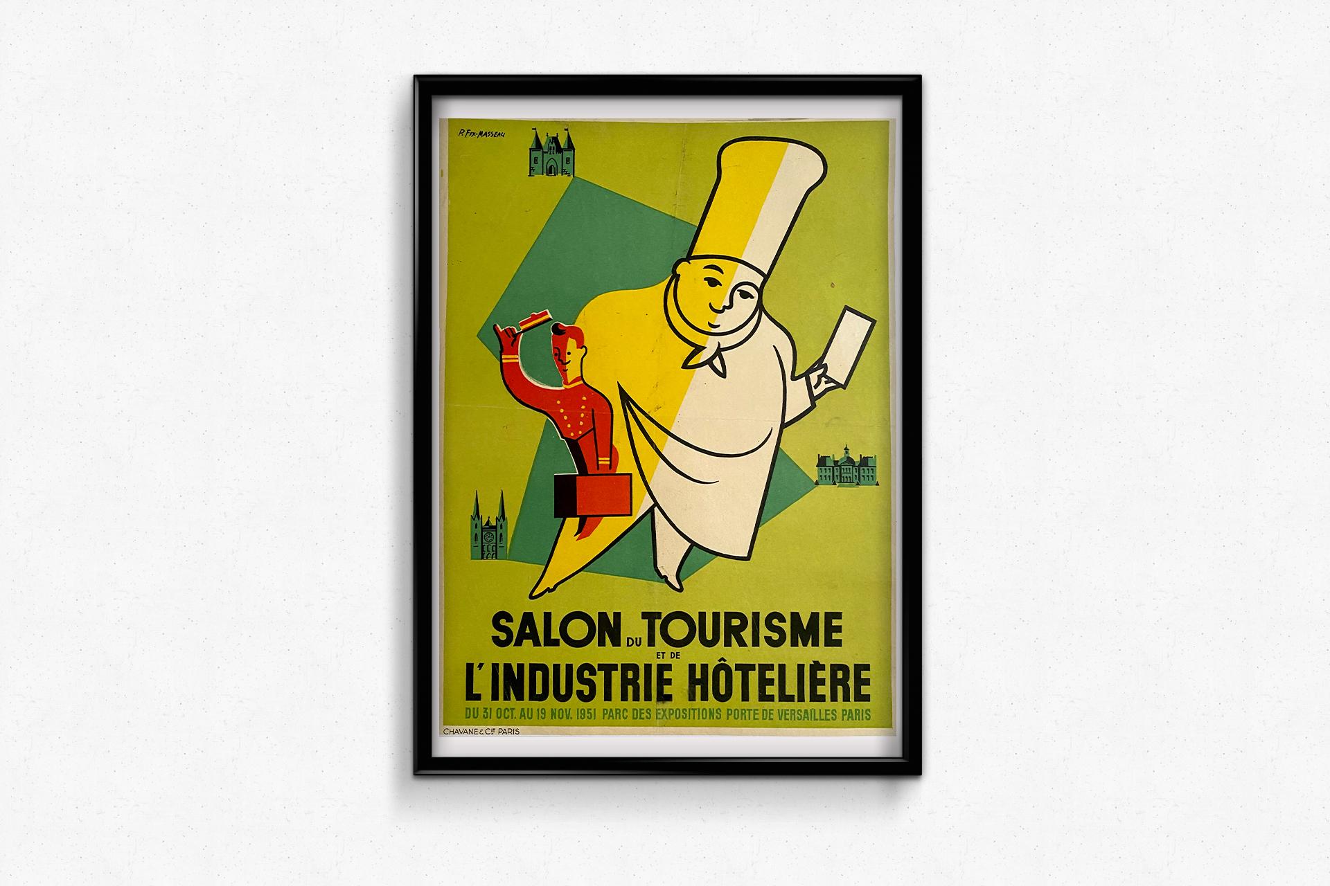Affiche originale de 1951 de Fix-Masseau, exposition sur le tourisme et l'industrie hôtelière en vente 1