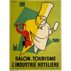 Affiche originale de 1951 de Fix-Masseau, exposition sur le tourisme et l'industrie hôtelière