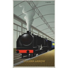 Affiche ferroviaire de 1989 représentant la gare Victoria, signée Pierre Fix-Masseau, « Golden Arrow »