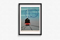 1990 original screenprint by Pierre Fix-Masseau, titled "Train et Globes"