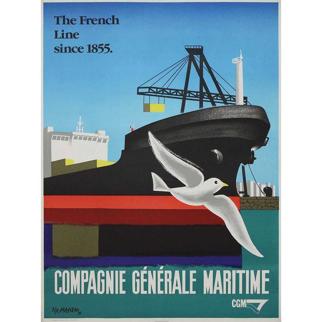 Created in 1993 by the celebrated French poster artist Pierre Fix-Masseau, this striking poster was commissioned for the Compagnie Générale Maritime (CGM), one of France’s most important maritime transport companies and heir to a tradition of