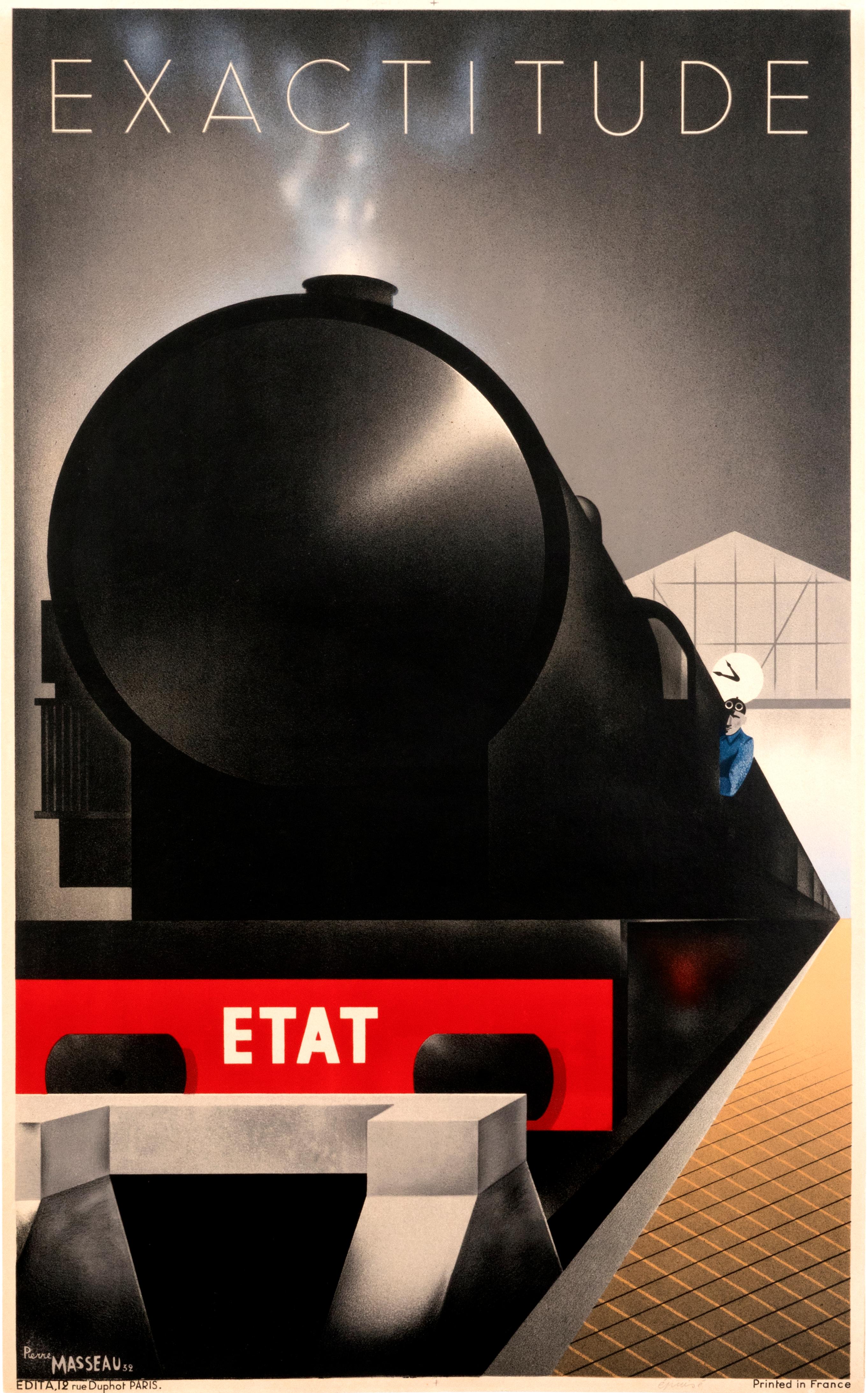 ""Exactitude - Etat"" Affiche Art Déco originale de chemin de fer  - Print de Pierre Fix-Masseau