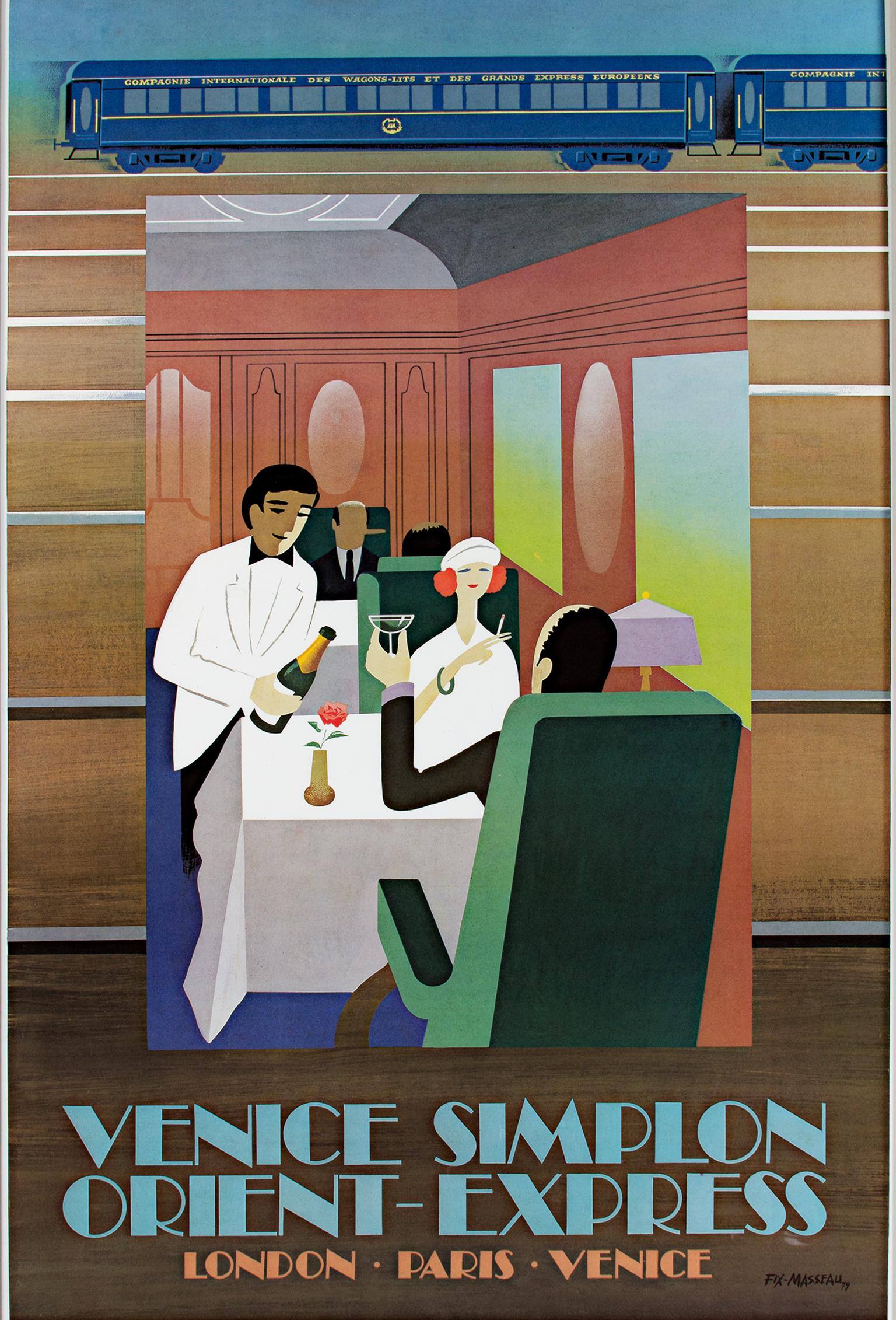 Affiche en lithographie colorée «Orient-Express » signée par Pierre Fix-Masseau