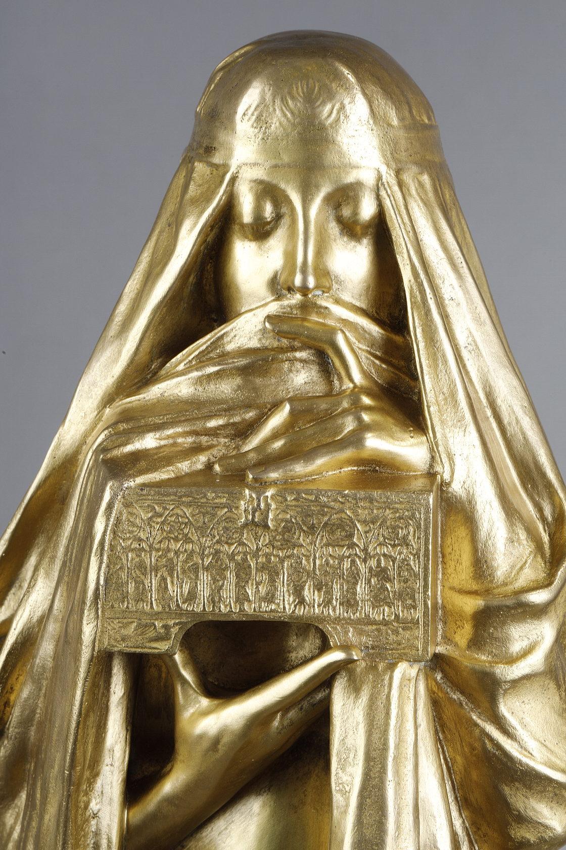 The Secret - Gold Figurative Sculpture by Pierre-Félix Fix-Masseau