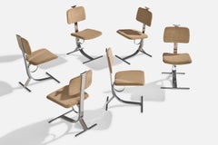 Pierre Folie, chaises de salle à manger, métal chromé, velours, France, 1970