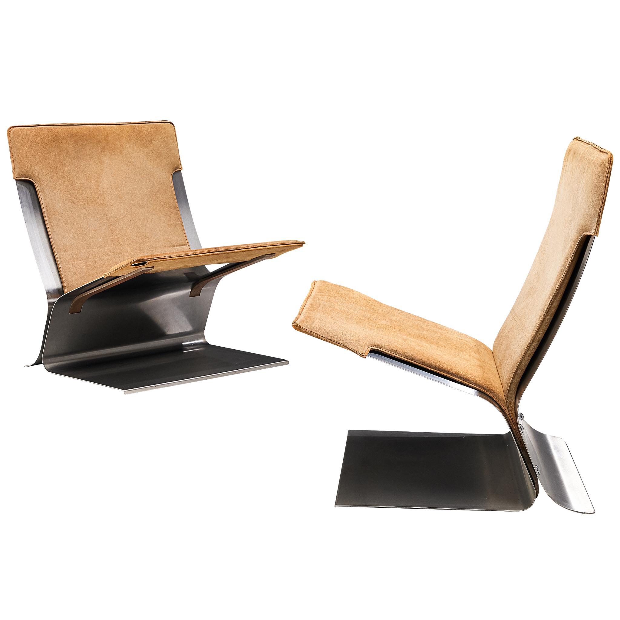 Pierre Folie for Jacques Charpentier 'Chauffeuse' Pair of Lounge Chairs 