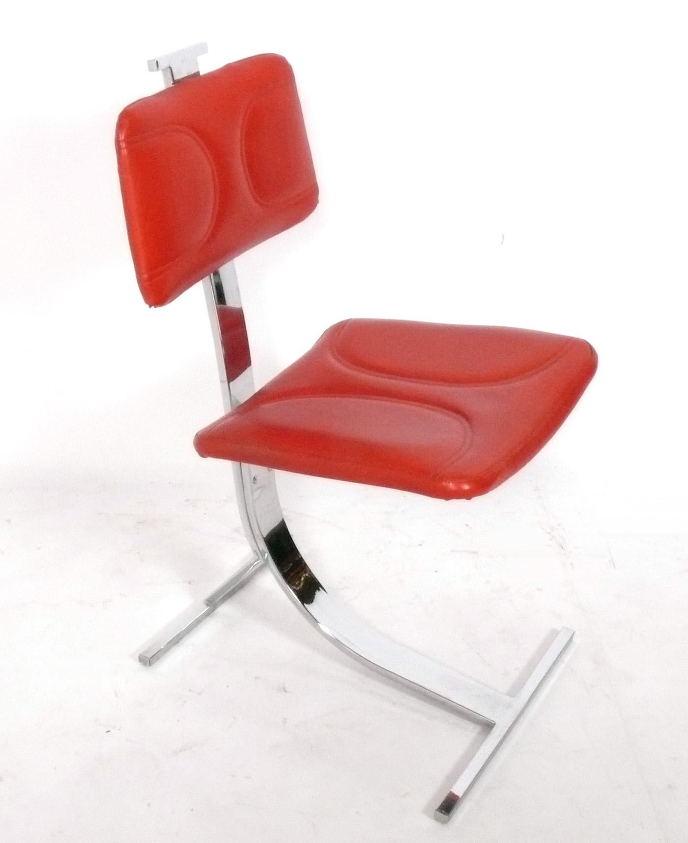 Mid-Century Modern Pierre Folie French Mid Century Chrome Dining Chairs Set of Eight For Sale