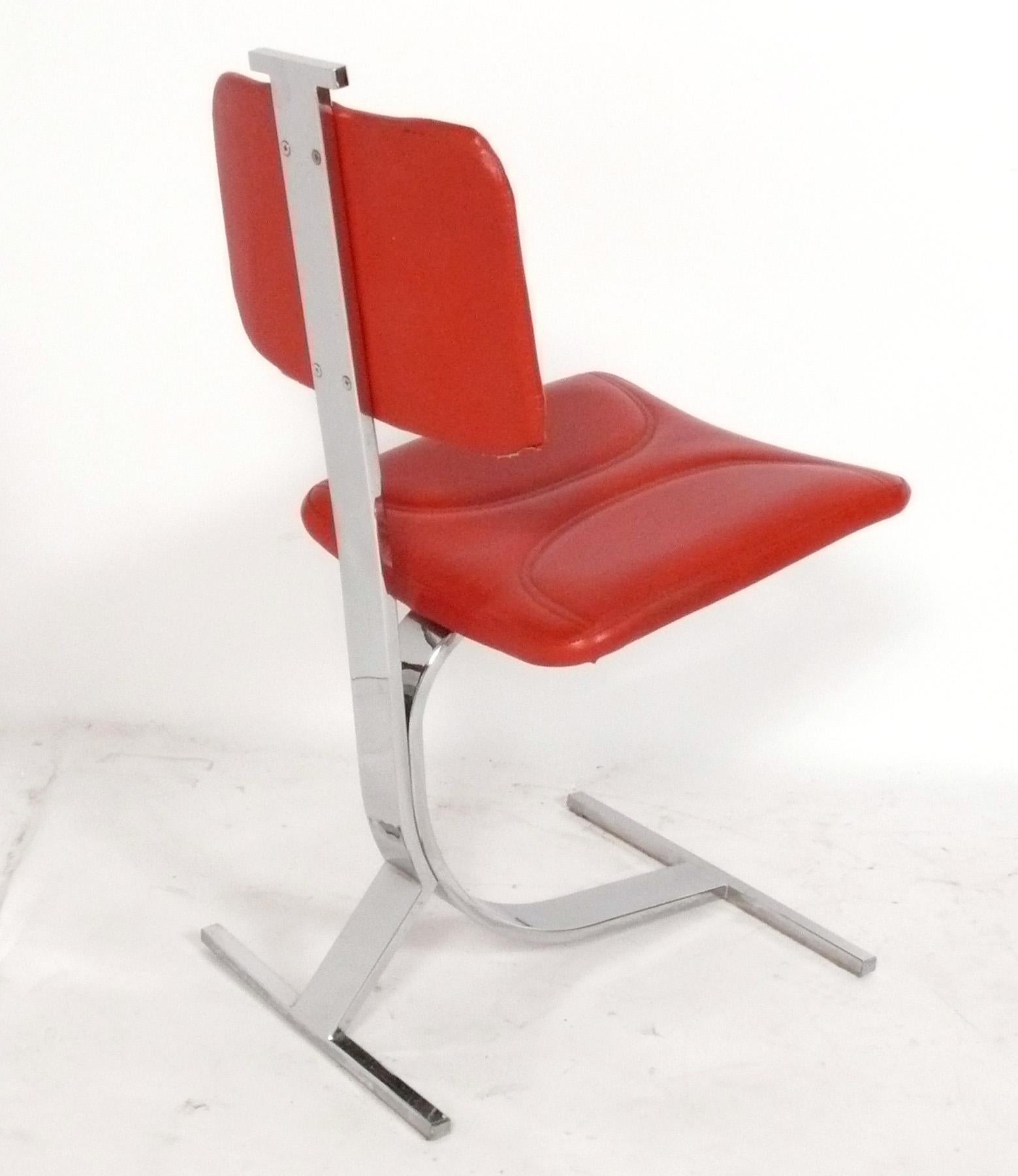 Late 20th Century Pierre Folie French Mid Century Chrome Dining Chairs Set of Eight For Sale