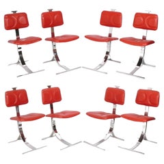 Pierre Folie French Mid Century Chrome Dining Chairs Set of Eight