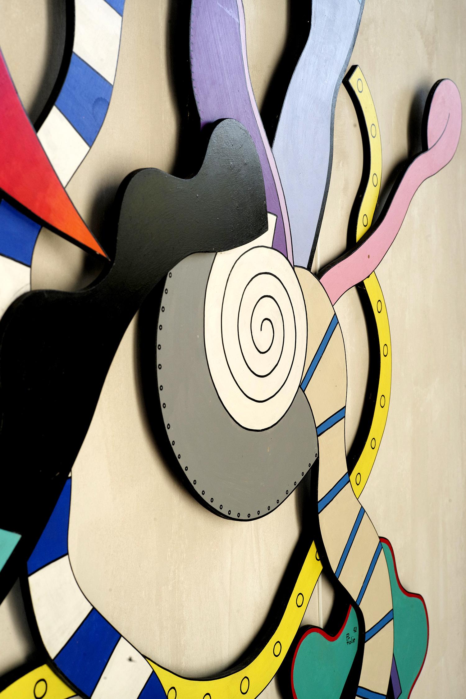 Pierre Folie (1938-2020), Large wall sculpture in lacquered and assembled medium from the 