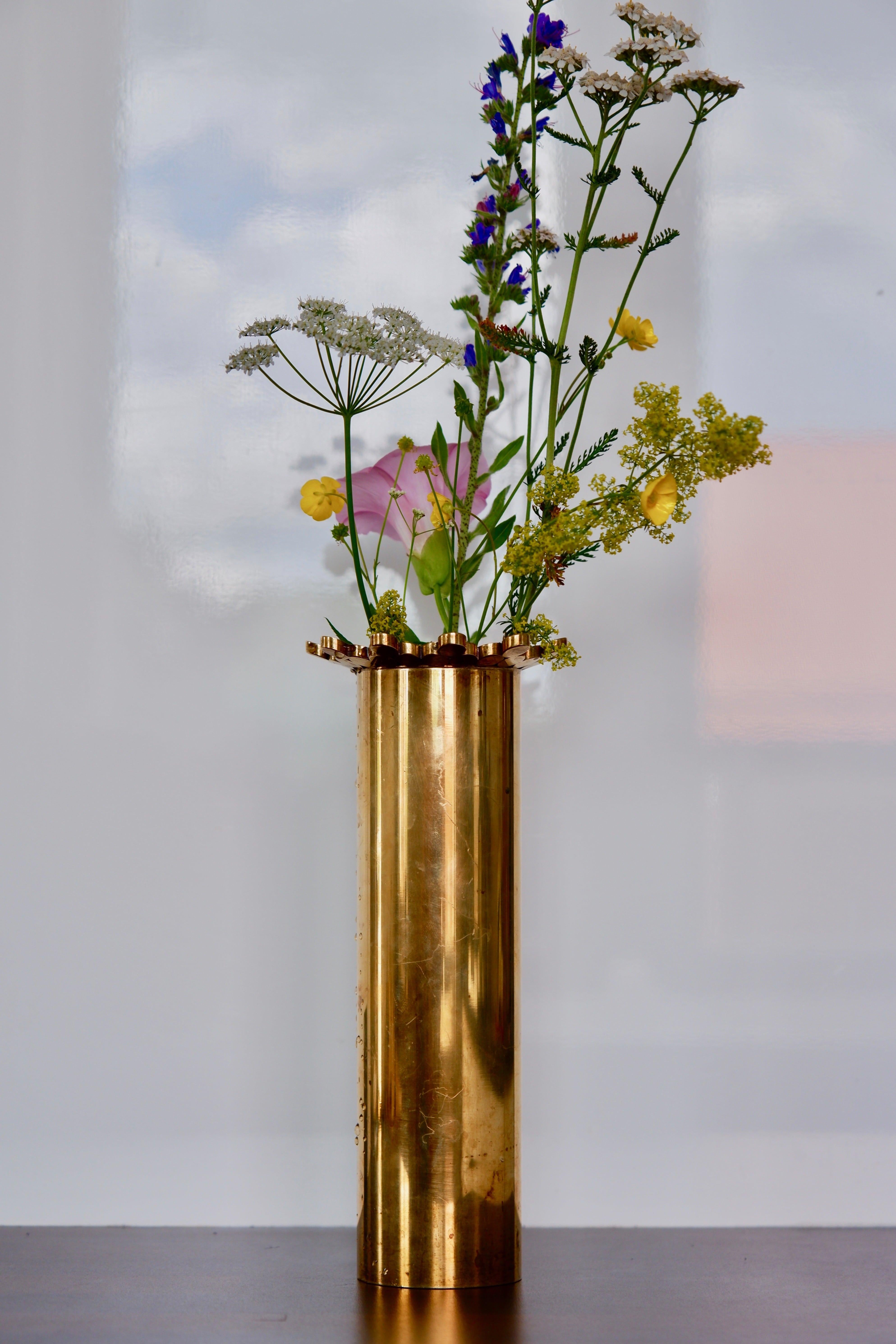Swedish Pierre Forssell early & important vase in solid brass for Skultuna. Forsell. For Sale