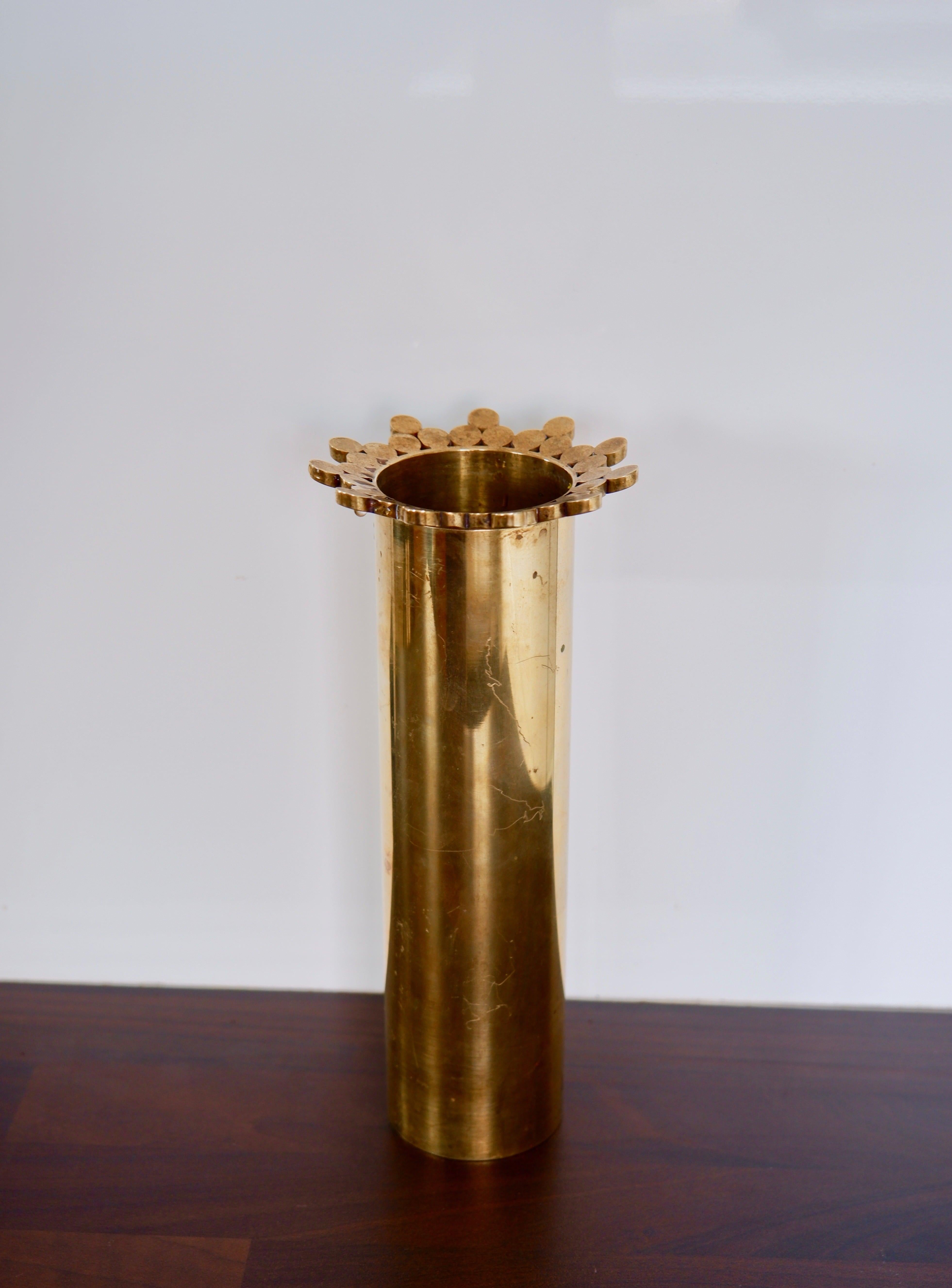 Brass Pierre Forssell early & important vase in solid brass for Skultuna. Forsell. For Sale