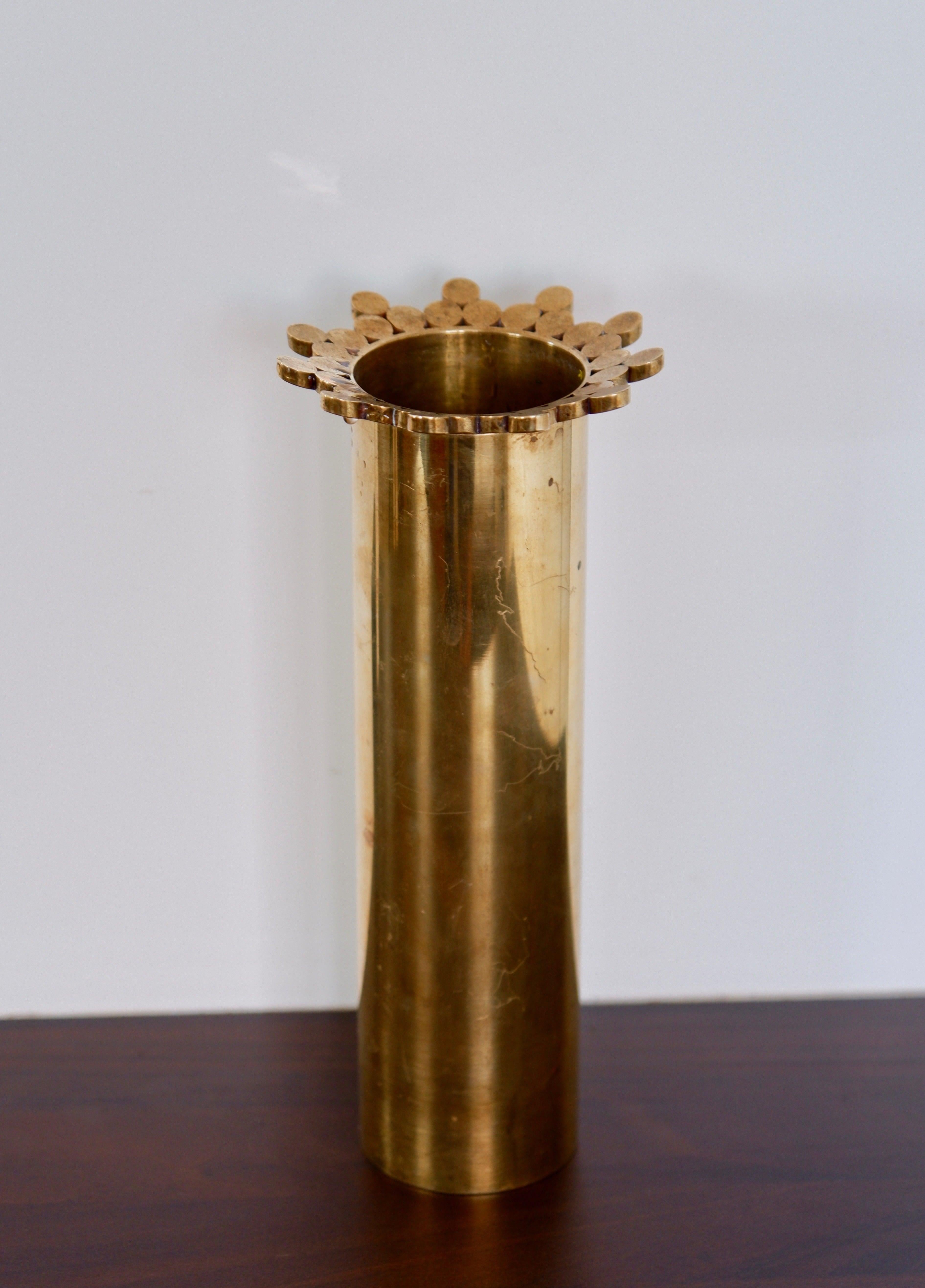 Pierre Forssell early & important vase in solid brass for Skultuna. Forsell. For Sale 1