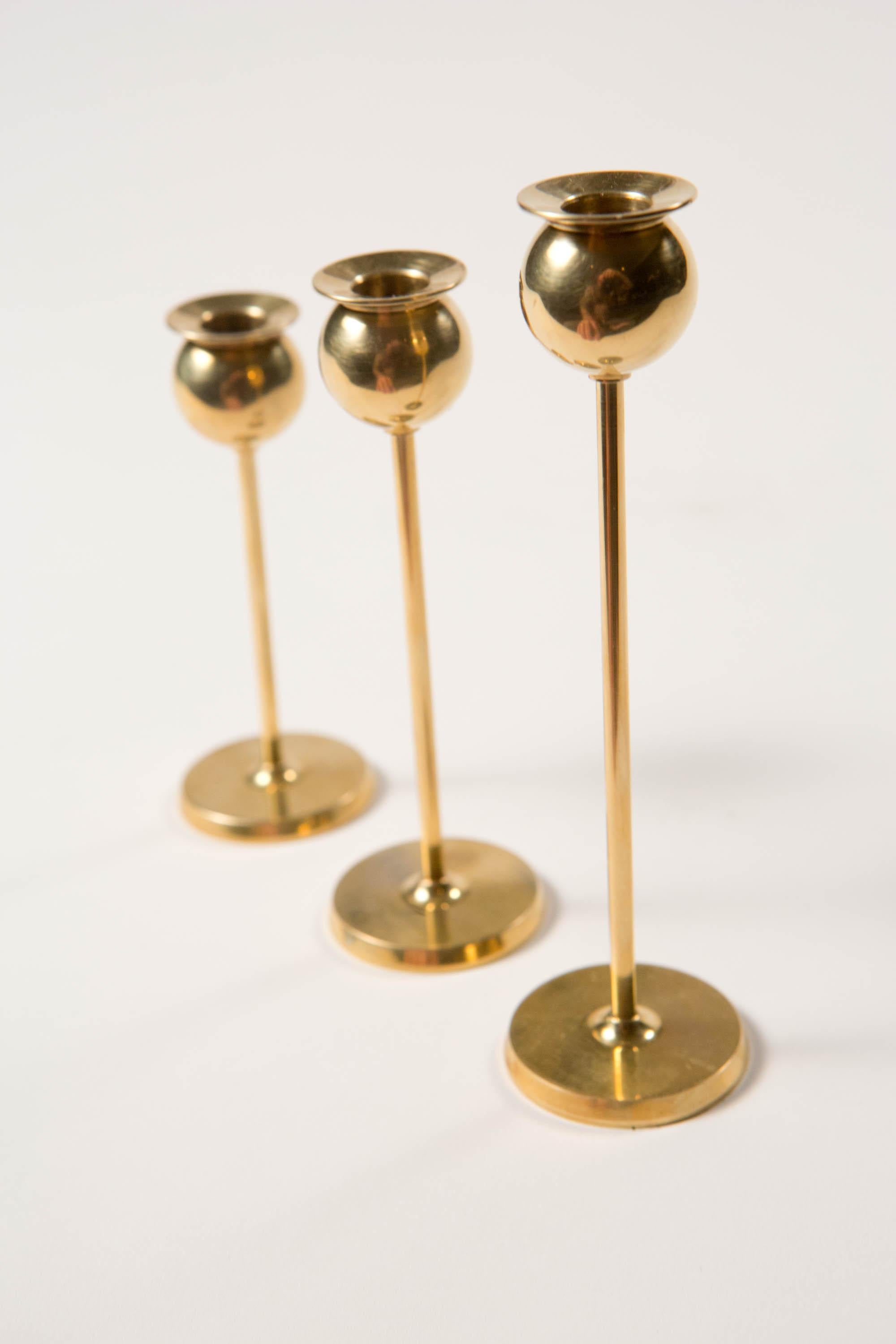 Pierre Forsell Set of 3 Small Brass Tulip Candleholders -  Skultuna Sweden 1970s 4
