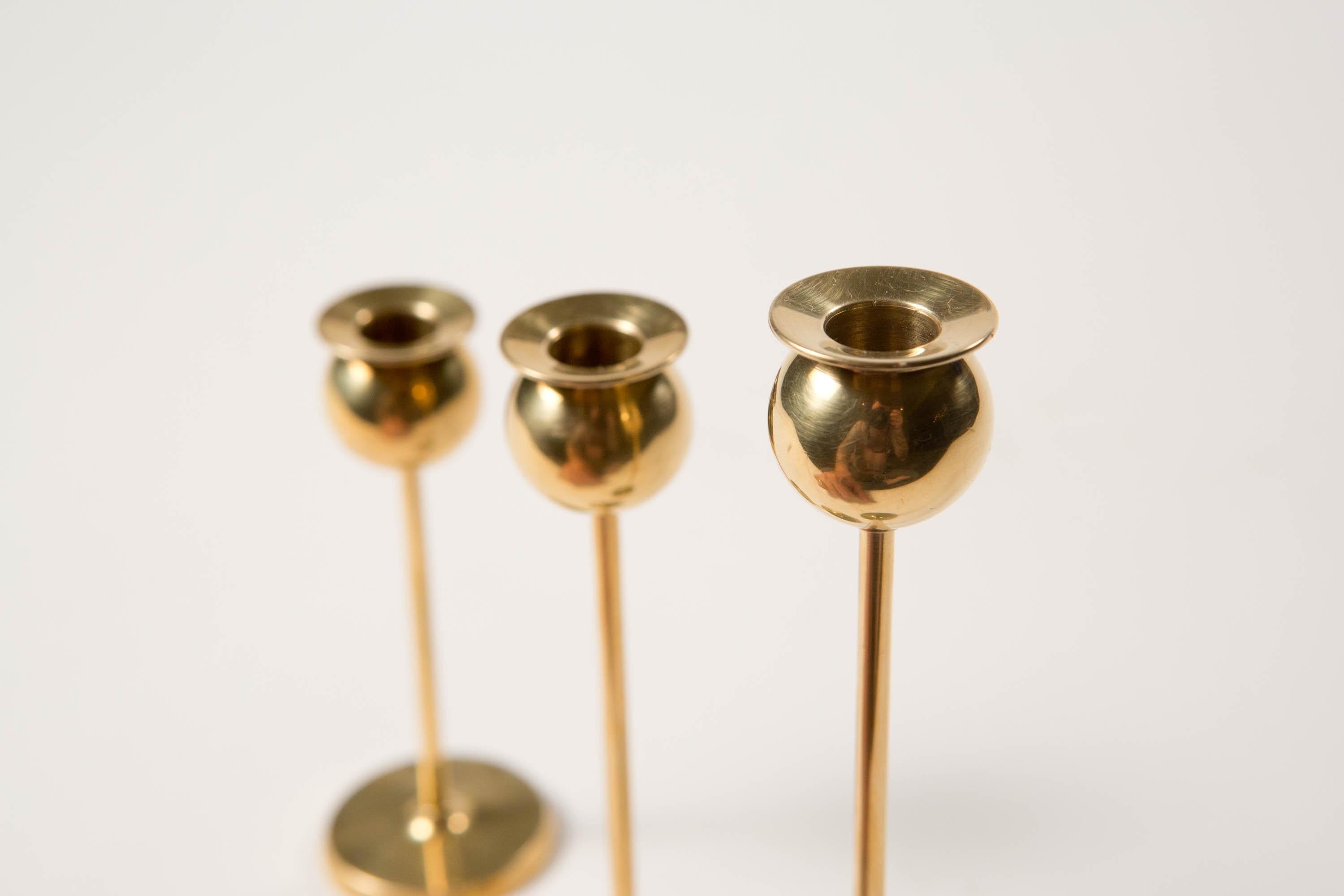 Pierre Forsell Set of 3 Small Brass Tulip Candleholders -  Skultuna Sweden 1970s 5