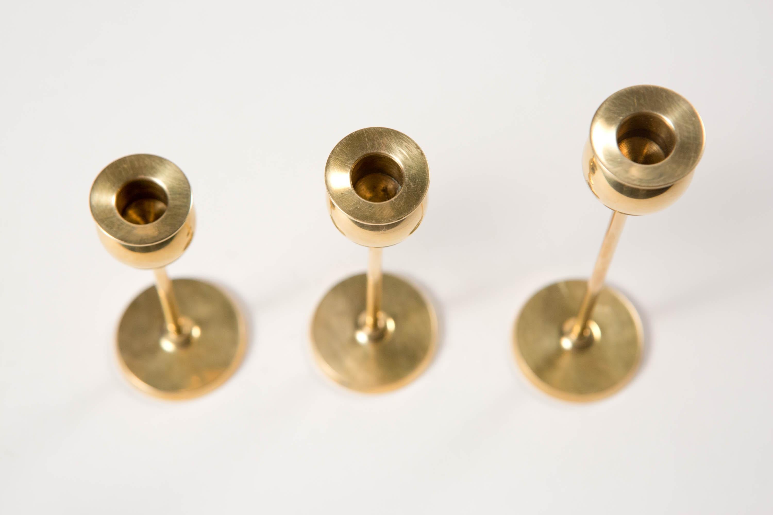 Pierre Forsell Set of 3 Small Brass Tulip Candleholders -  Skultuna Sweden 1970s 8