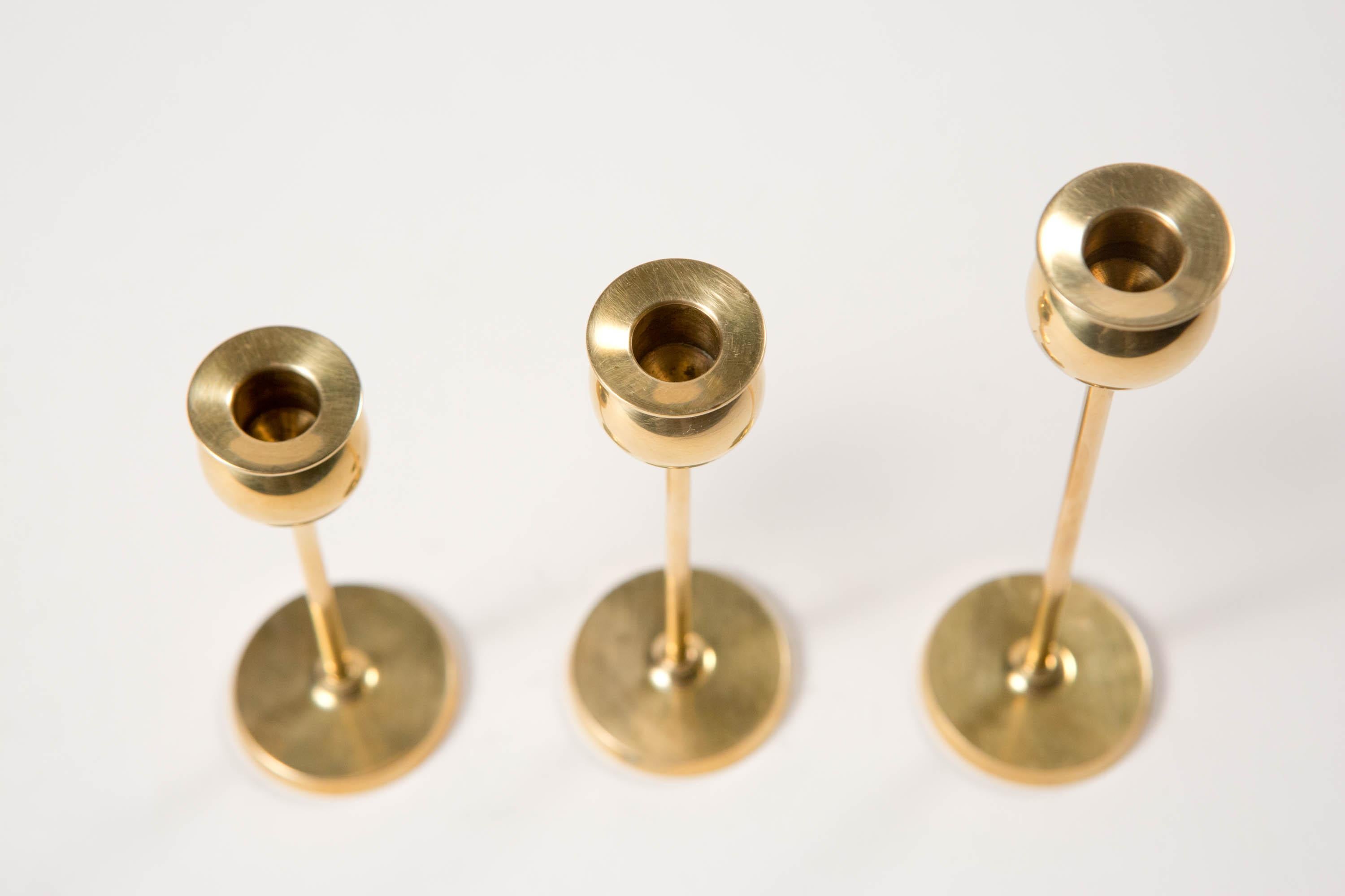 Pierre Forsell Set of 3 Small Brass Tulip Candleholders -  Skultuna Sweden 1970s 9