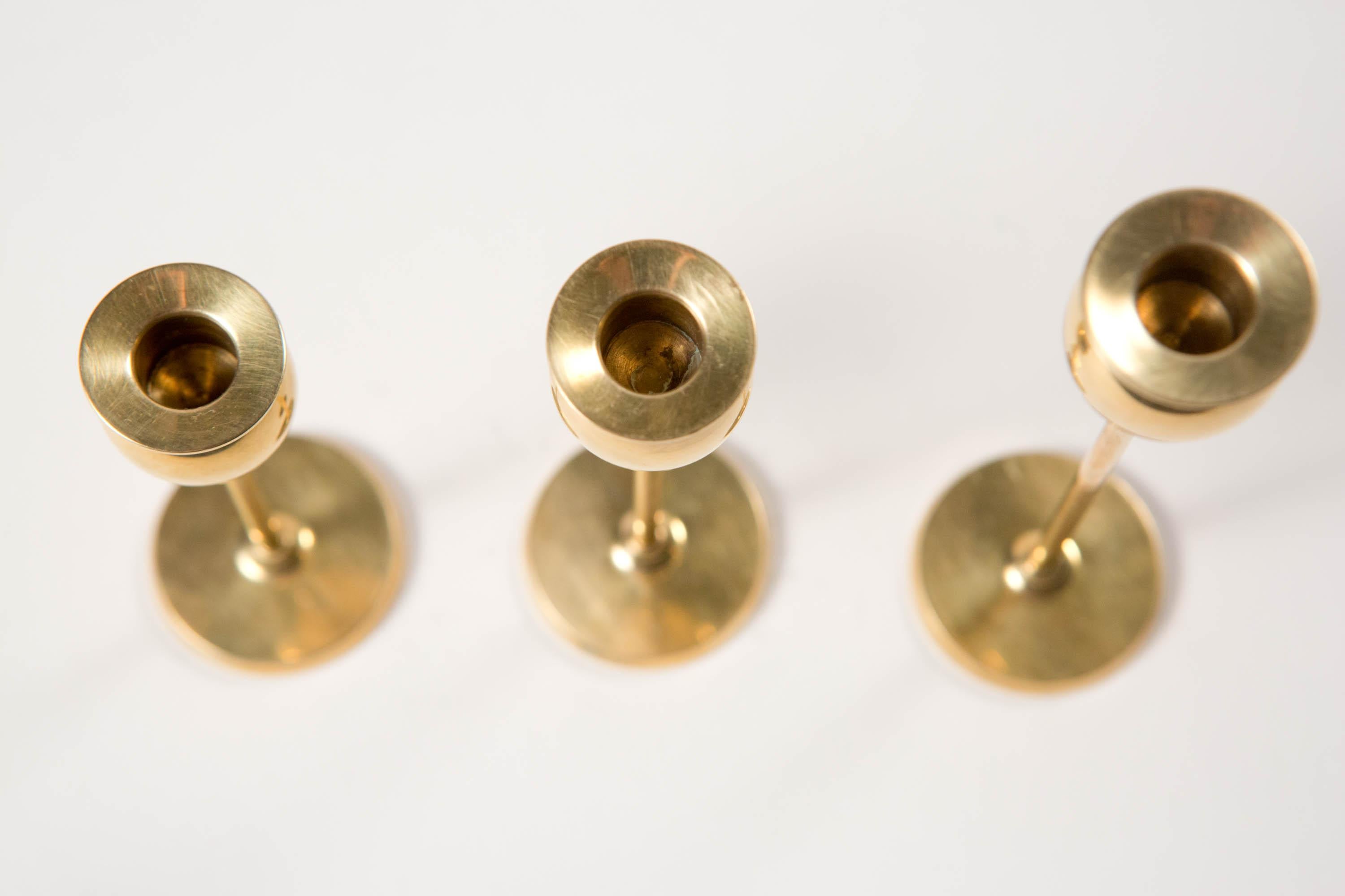 Pierre Forsell Set of 3 Small Brass Tulip Candleholders -  Skultuna Sweden 1970s 10