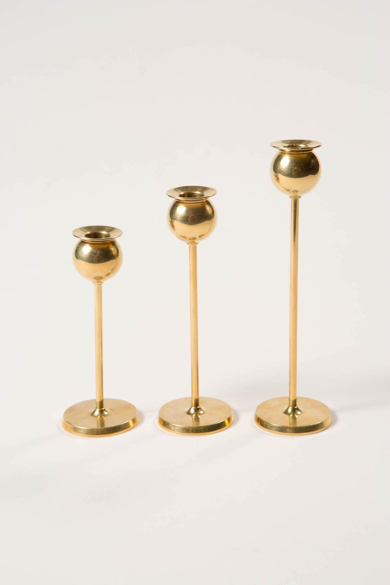 Pierre Forsell Set of 3 Small Brass Tulip Candleholders - Skultuna Sweden  1970s For Sale at 1stDibs