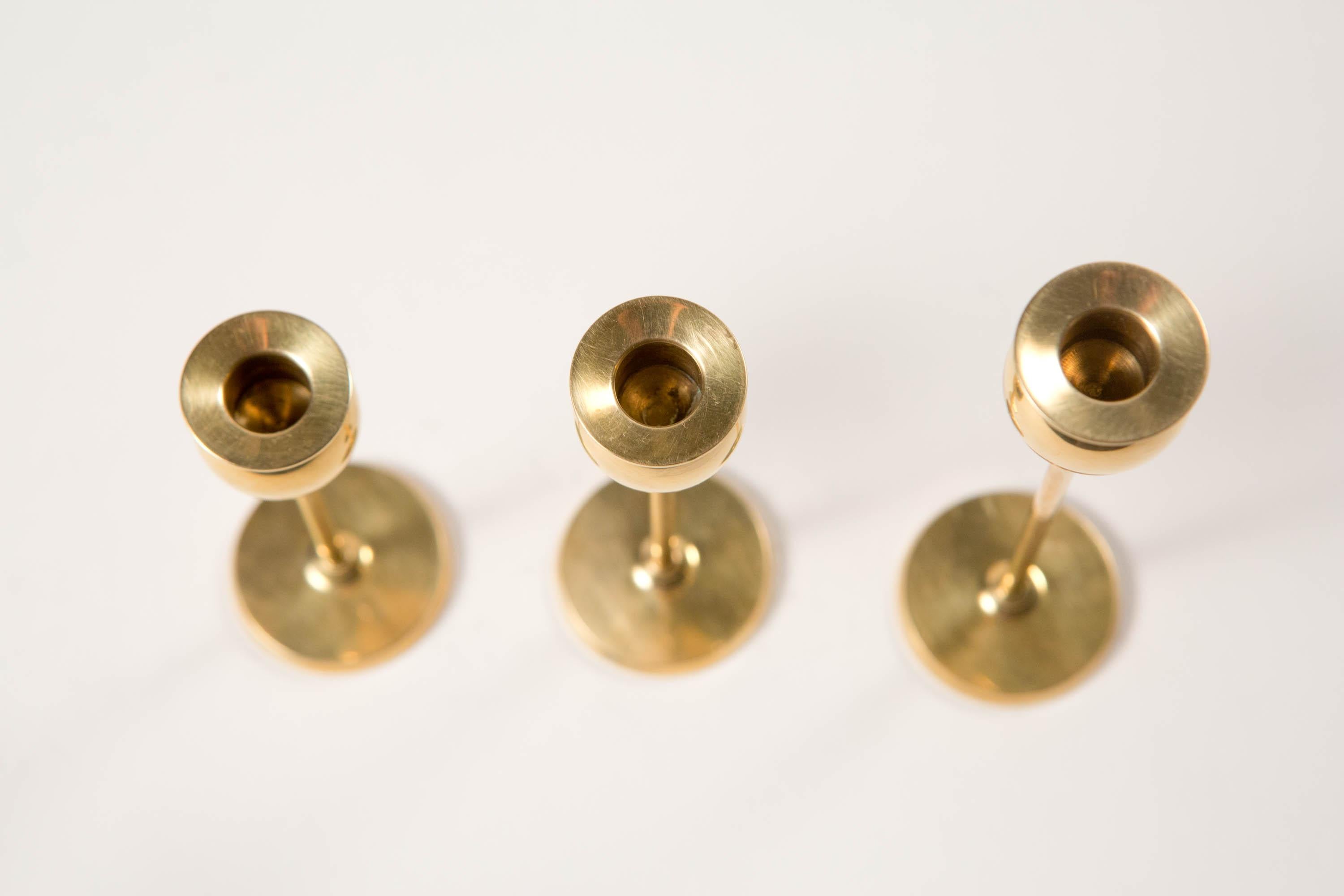Pierre Forsell Set of 3 Small Brass Tulip Candleholders -  Skultuna Sweden 1970s 14