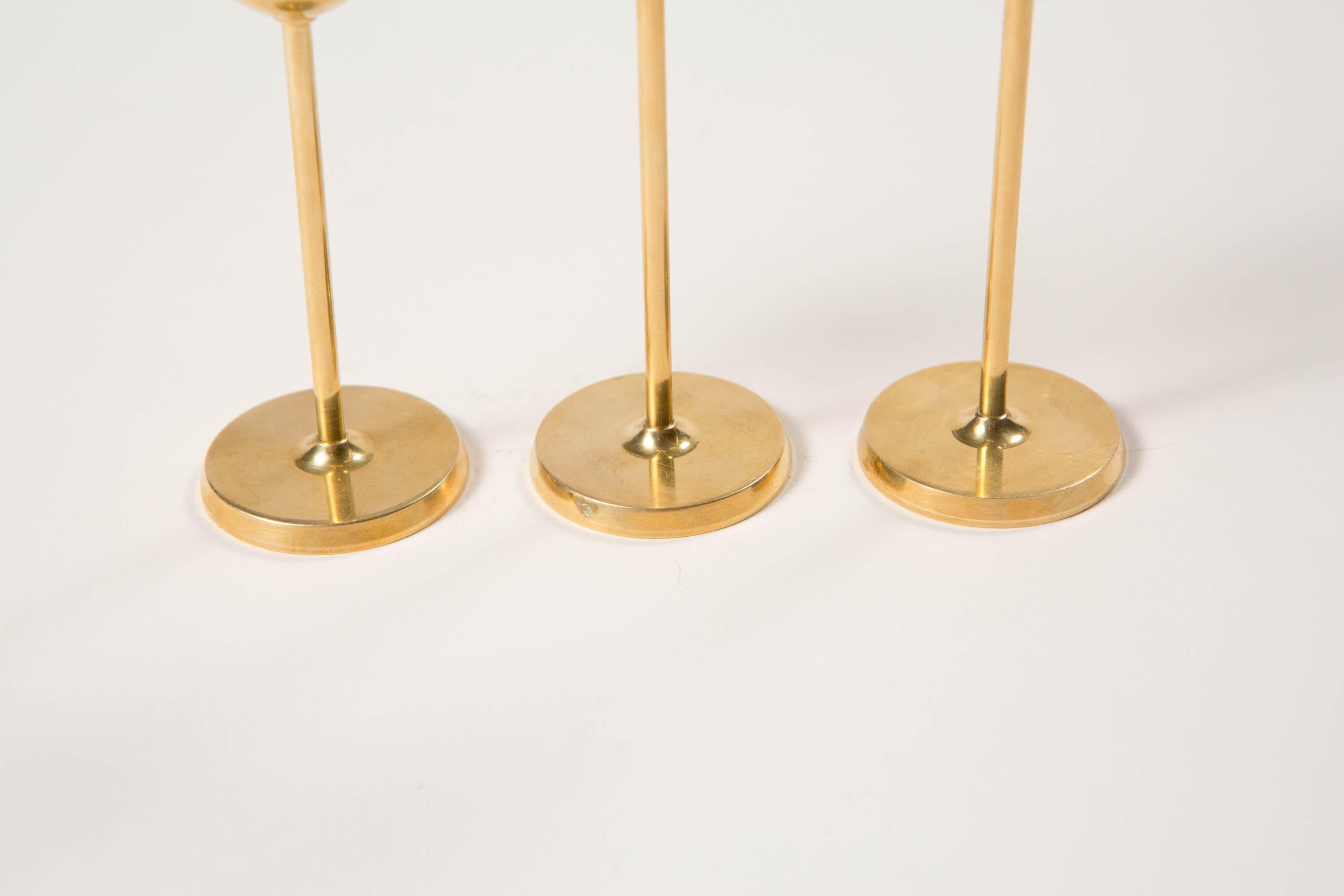 Pierre Forsell Set of 3 Small Brass Tulip Candleholders -  Skultuna Sweden 1970s In Good Condition In Los Angeles, CA